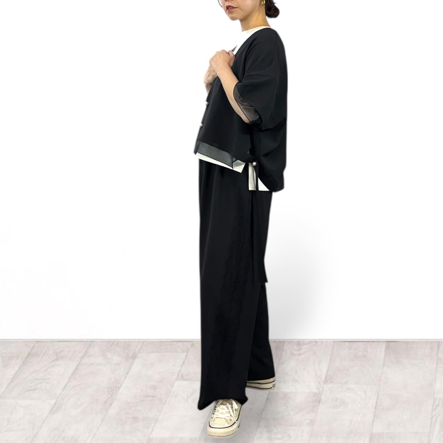 【再入荷予約】【QTUME】サマートロ×リバーレースラインタックパンツ/612-26073