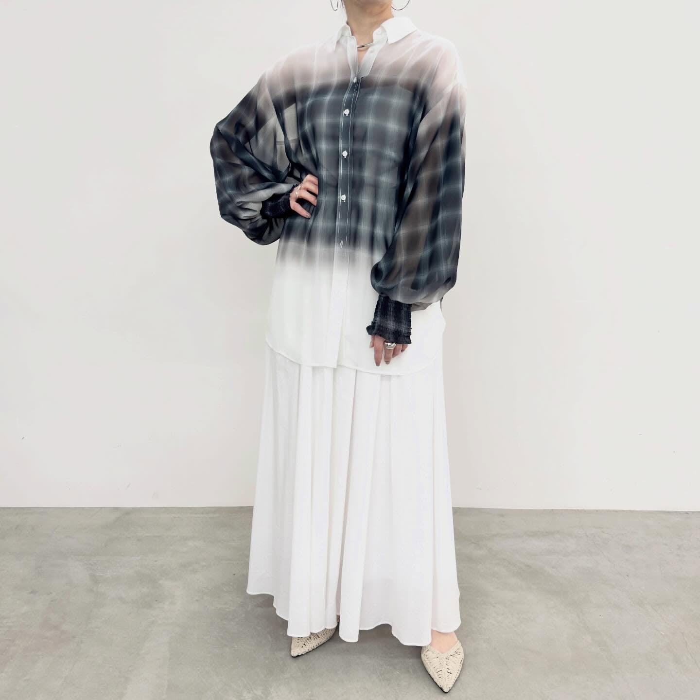 【NUS】シアーグラデーションチェック袖シャーリングシャツ/652-35500