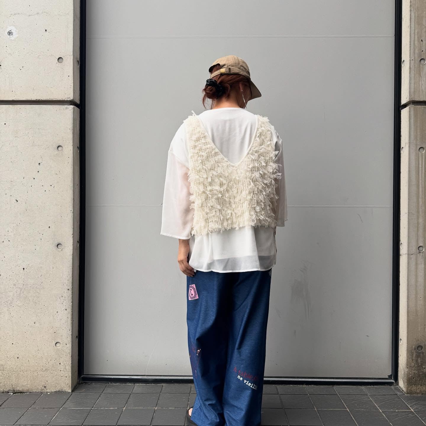 【QTUME】チュチュフリンジ2wayニットコンビベスト/612-25704