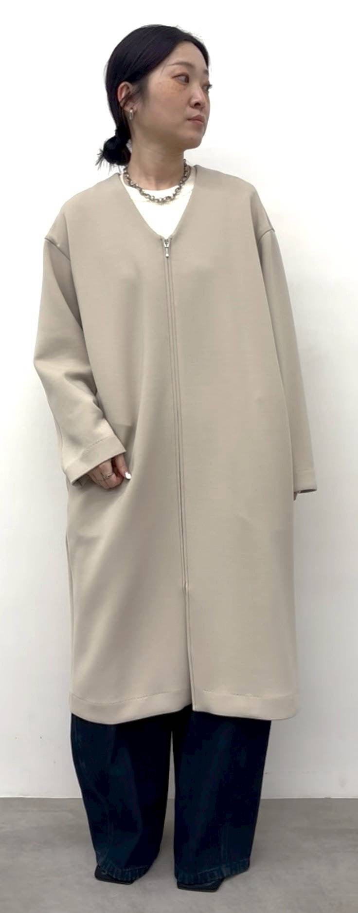CLOCHE】クッションダンボールノーカラーZIPロングコート/610-85003