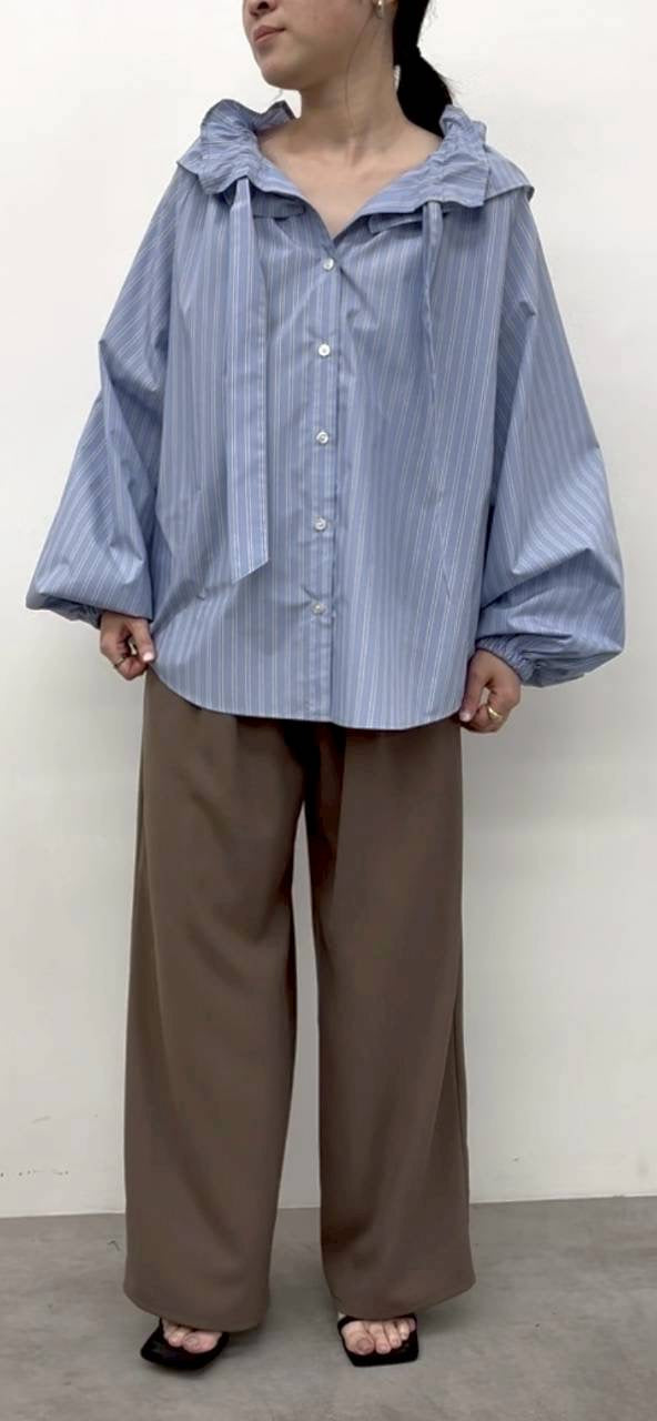 【CLOCHE】ストライプフリル襟長袖ブラウス/610-85018 620-85018