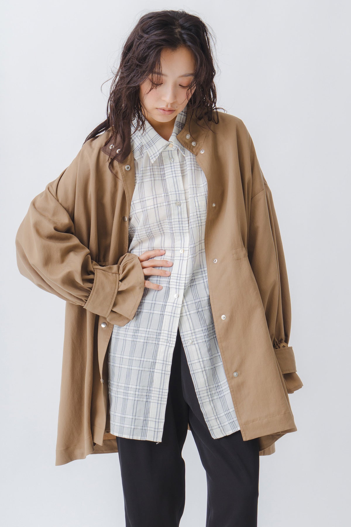 【WHYTO.】シアーチェックボリュームブラウス/WHT27HBL4120