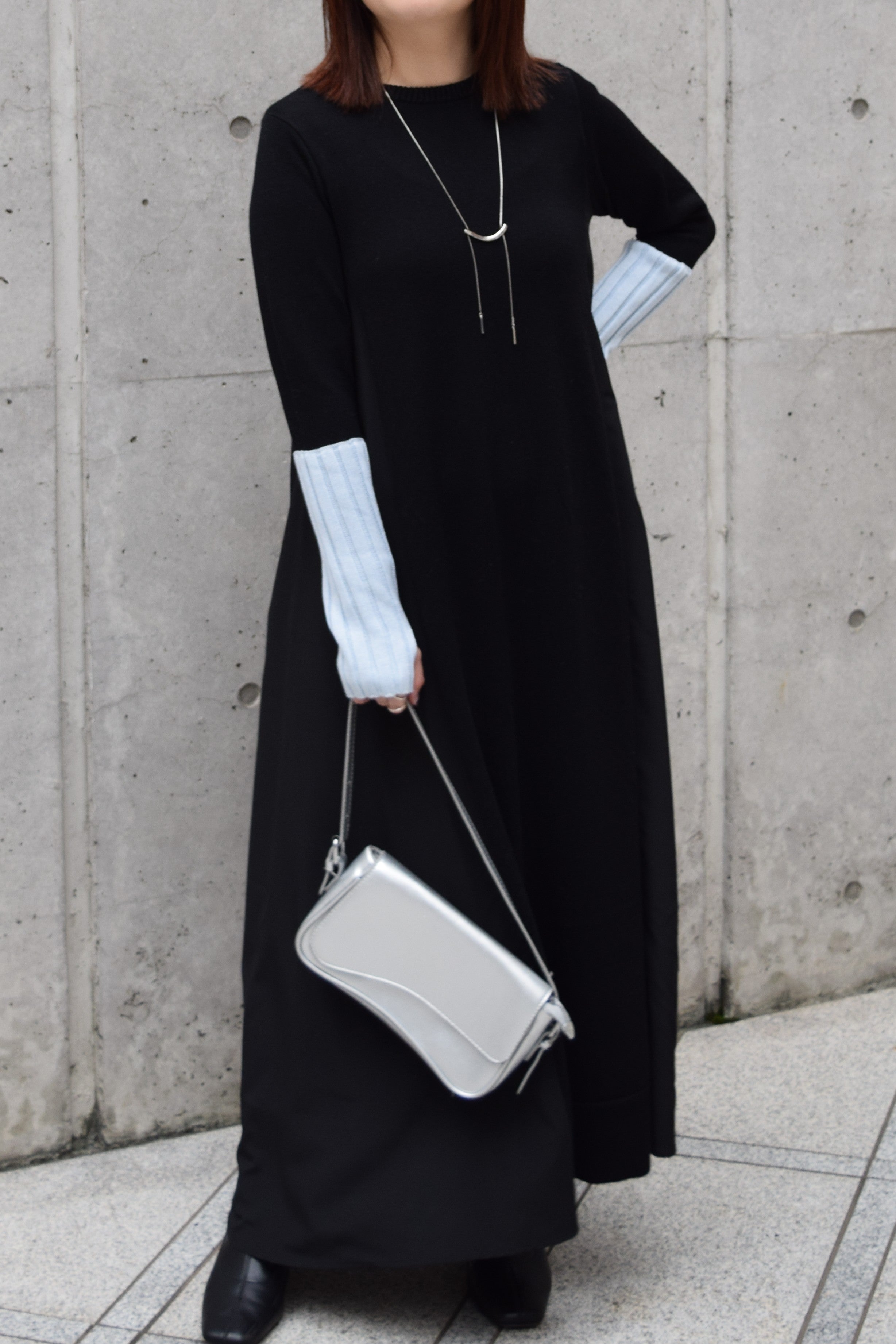 【ROSIEE】アームウォーマーライク布帛ドッキングニット/R781215