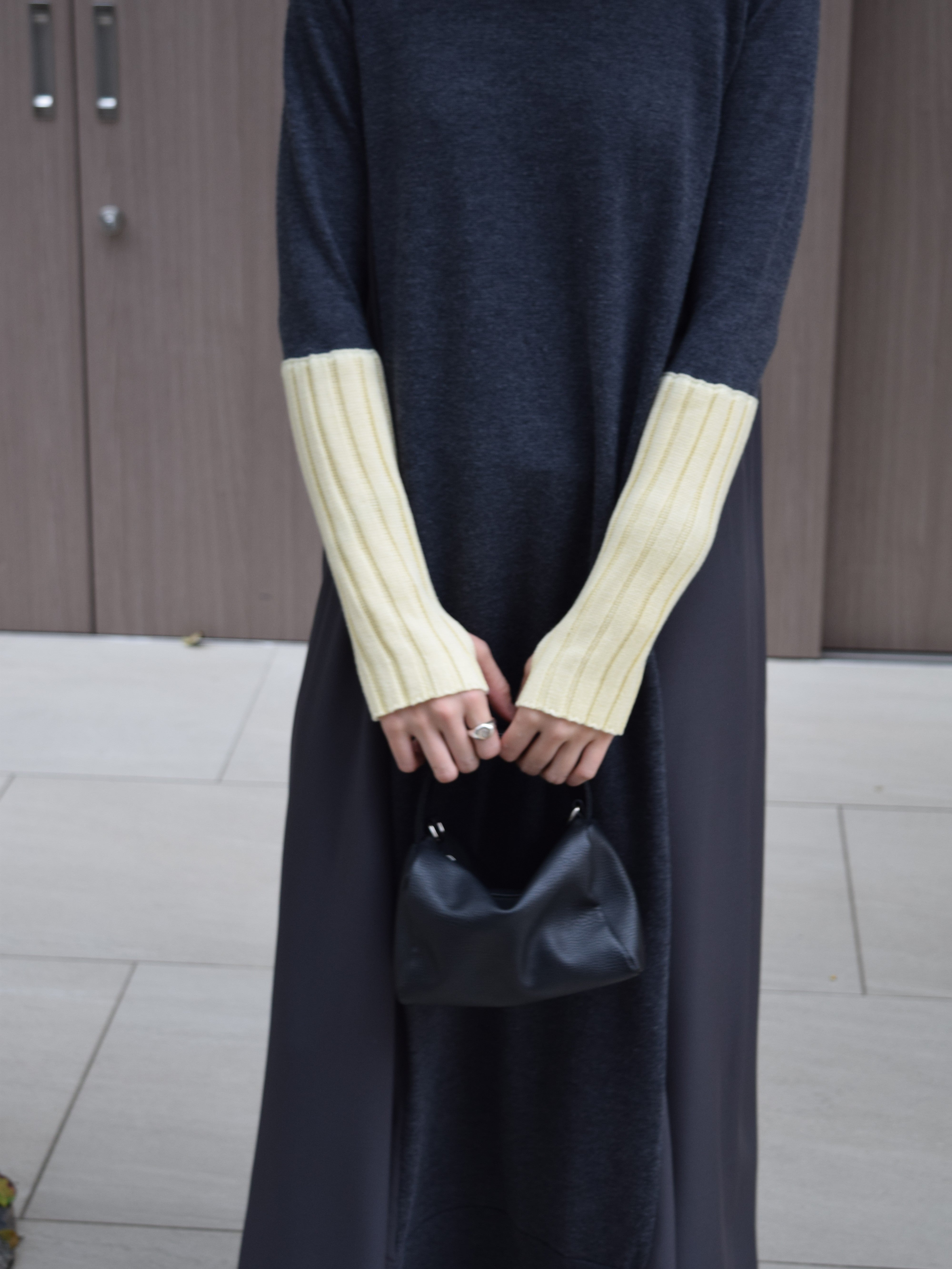 【ROSIEE】アームウォーマーライク布帛ドッキングニット/R781215