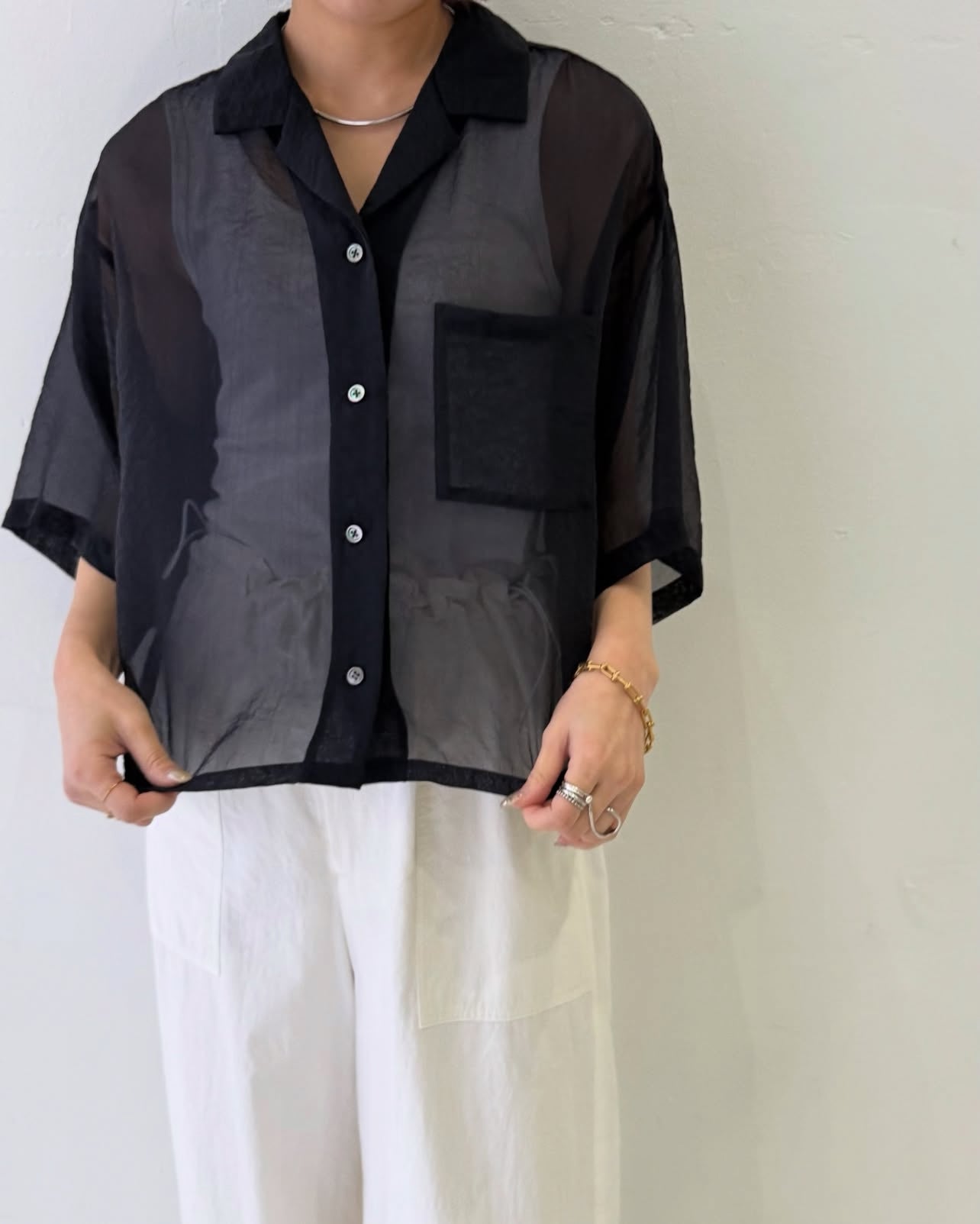 ファッションなデザイン cafune】キュプラオーガンジーショートシャツ/525913 トップス