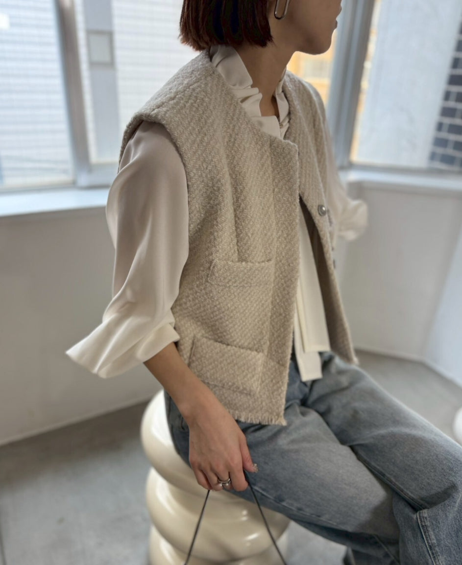 【cafune】ツイードフリンジベスト/535407