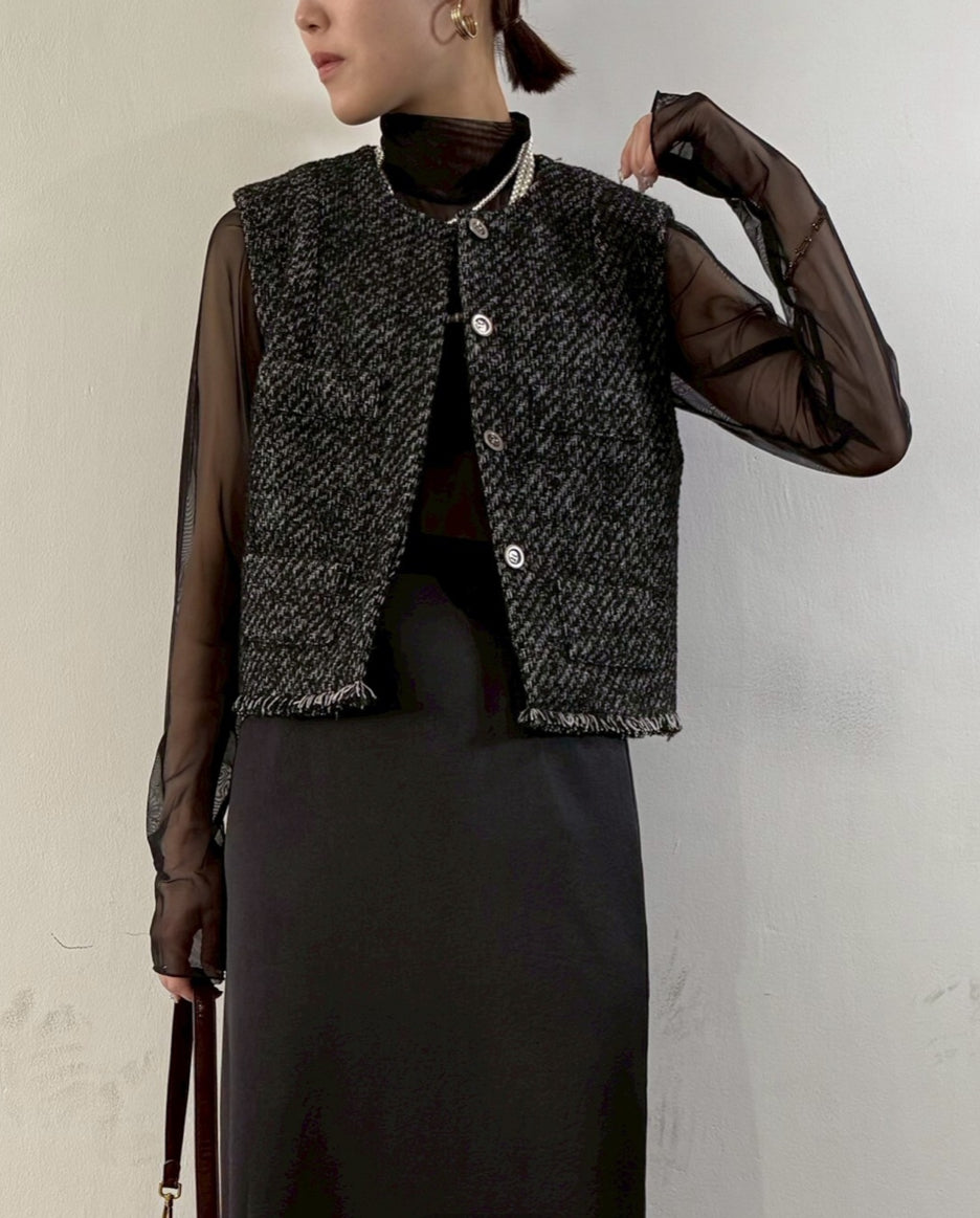 cafune】ツイードフリンジベスト/535407