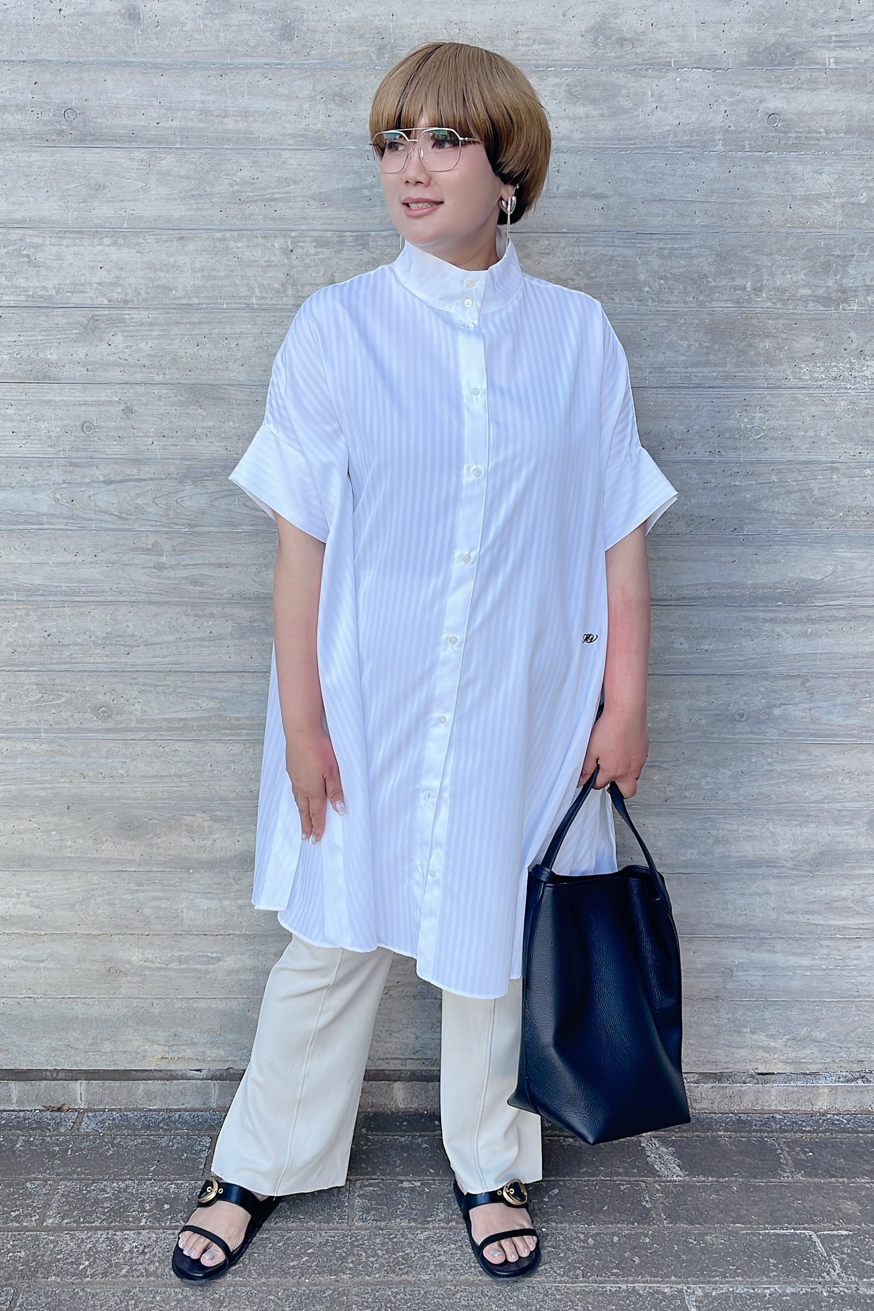 【MARGAUX VINTAGE】オーバースリットストライプシャツ/MG BL-26040-S
