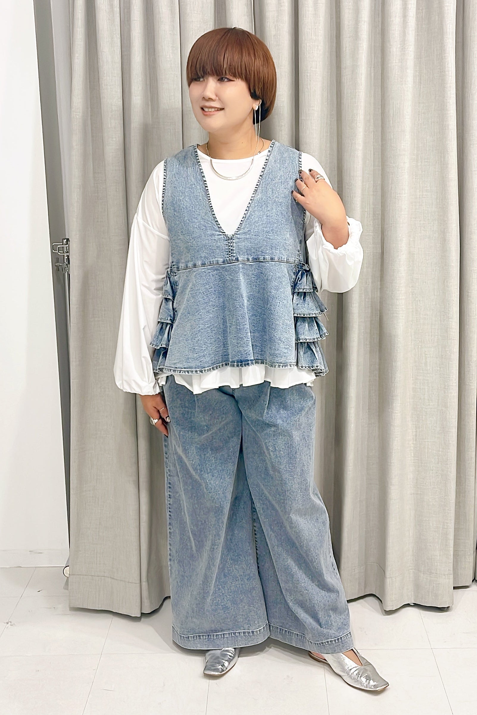 【ayane】デニム地タックワイドパンツ/816317