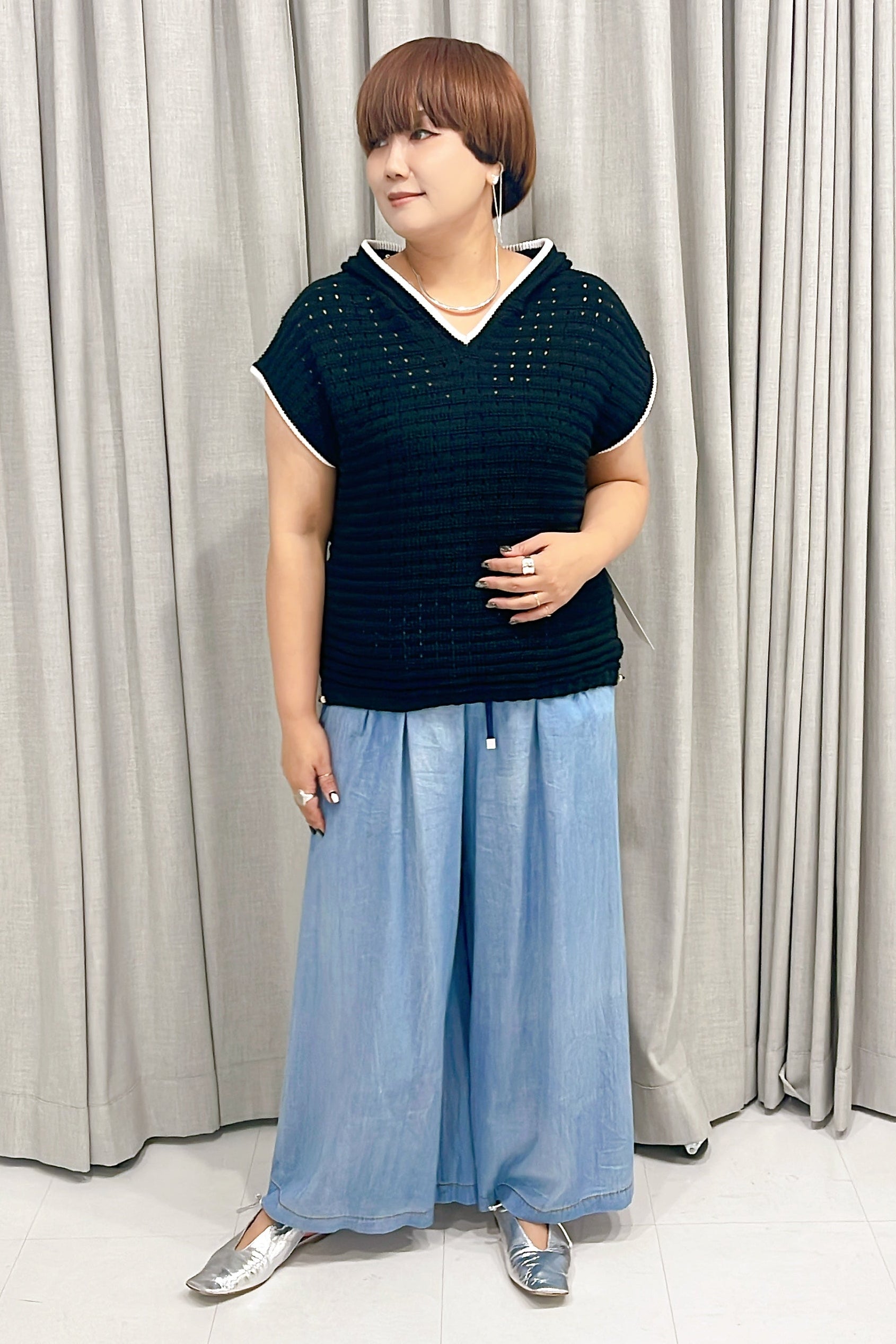 【ayane】柄あみフーディベスト/816353