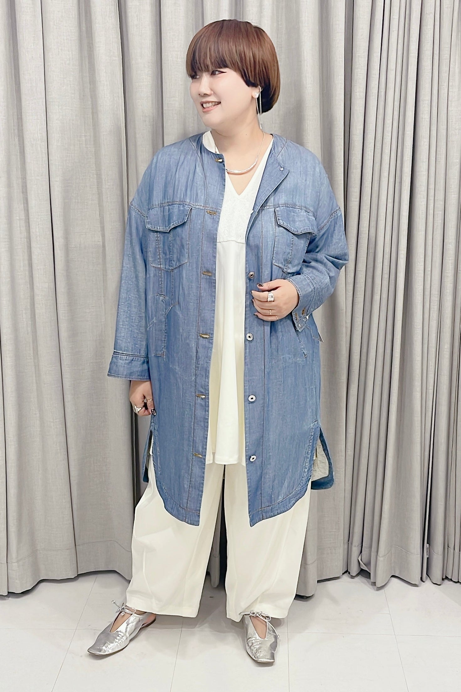 【ayane】【数量限定】中綿キルトシアーデニムシャツコート/816306