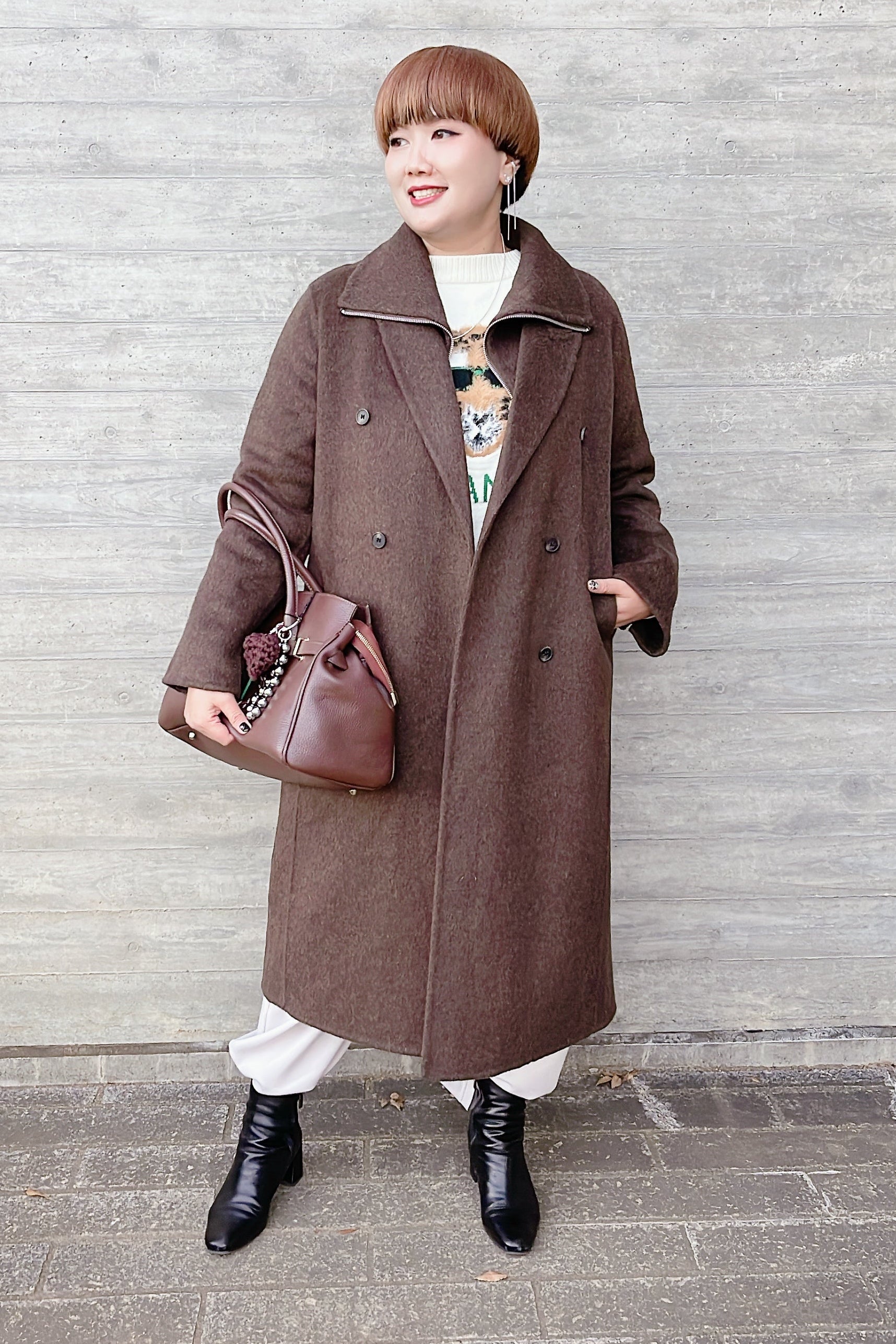 HERENCIA】ZIPデザインダブルウールロングコート/H125309