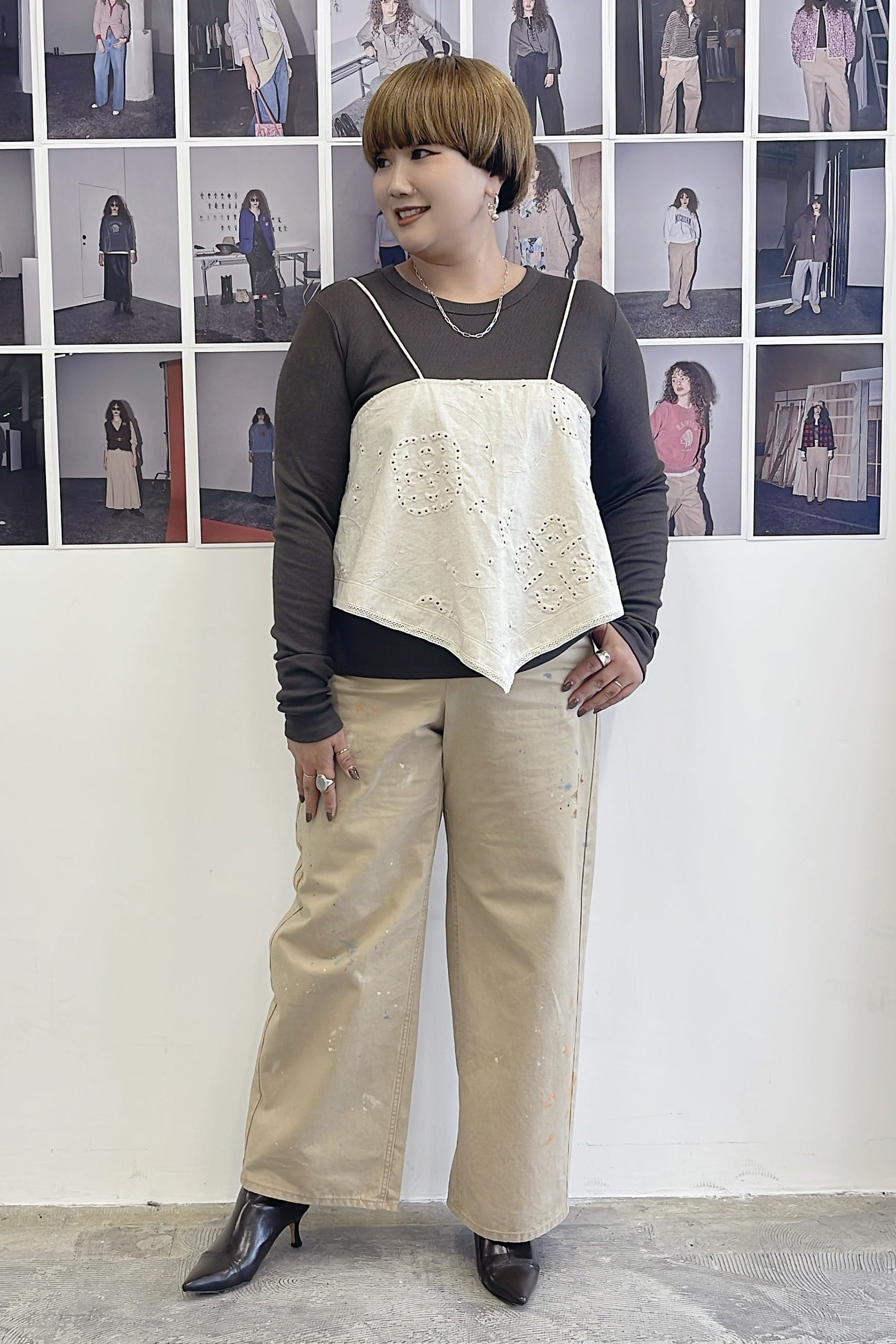【LE MÉLANGE】ペイント加工ワイドパンツ/8653501