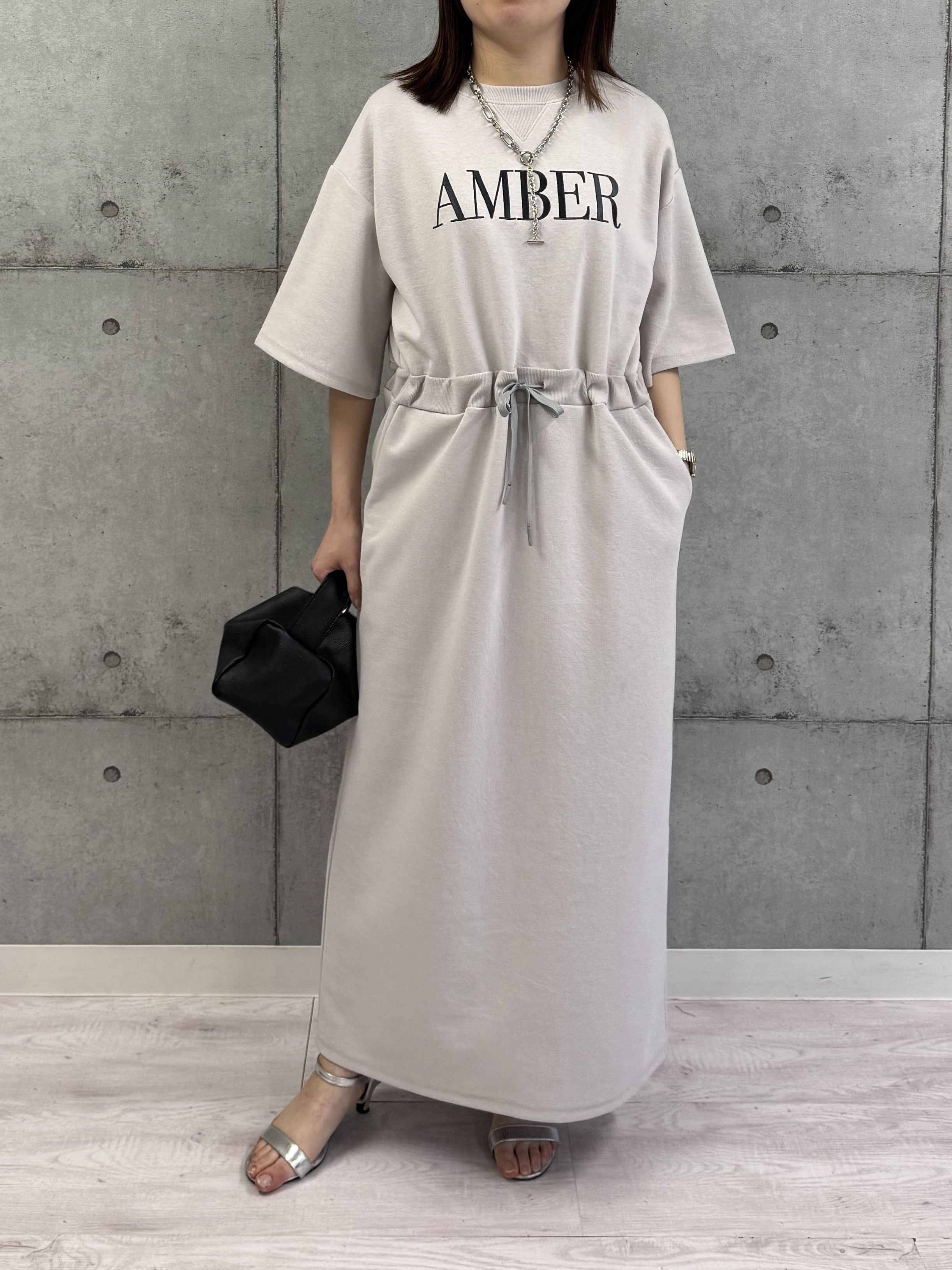 【ROSIEE】ロゴ刺繍ウエストマーク5分袖ワンピース/R810312