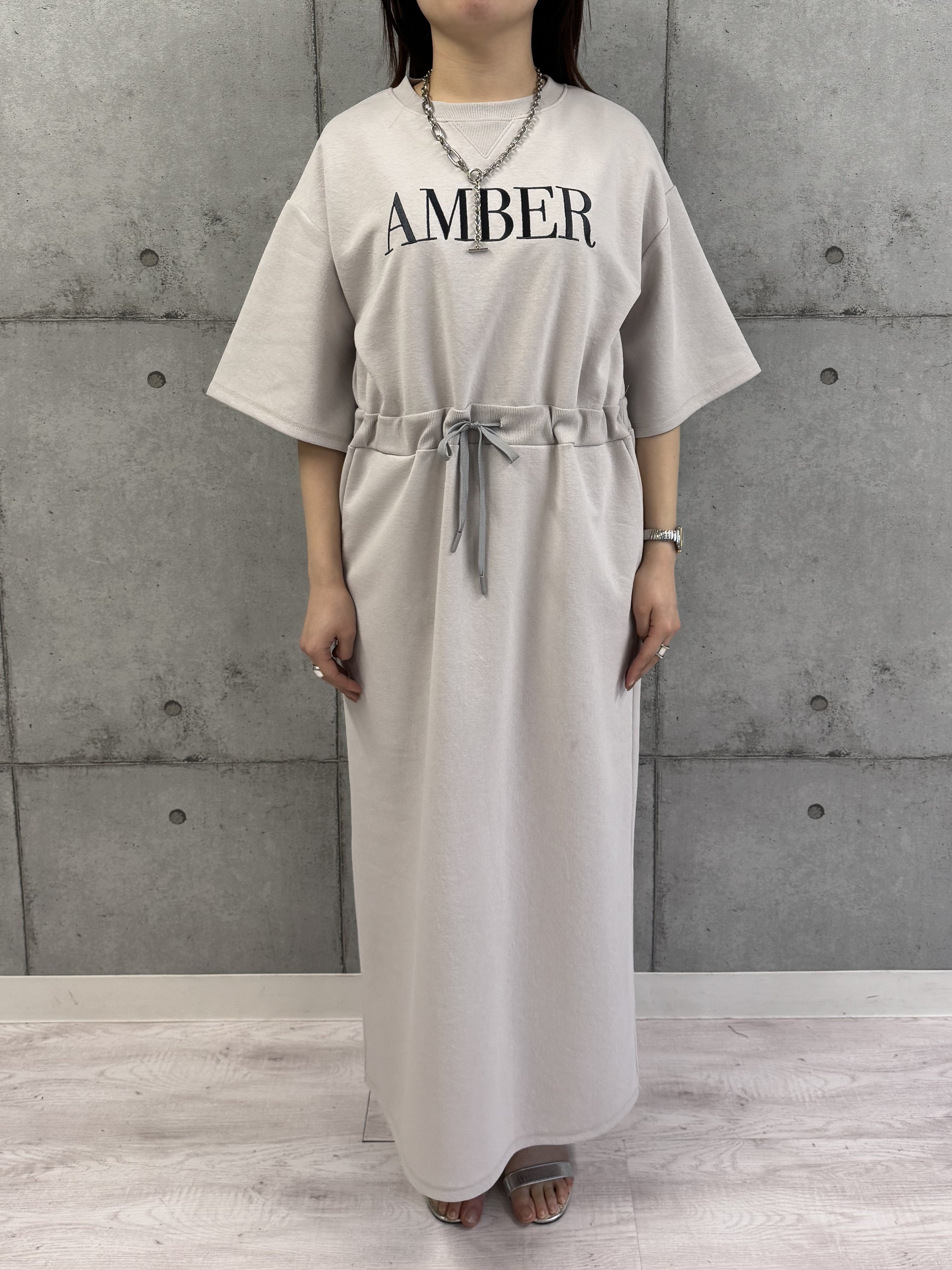 【ROSIEE】ロゴ刺繍ウエストマーク5分袖ワンピース/R810312