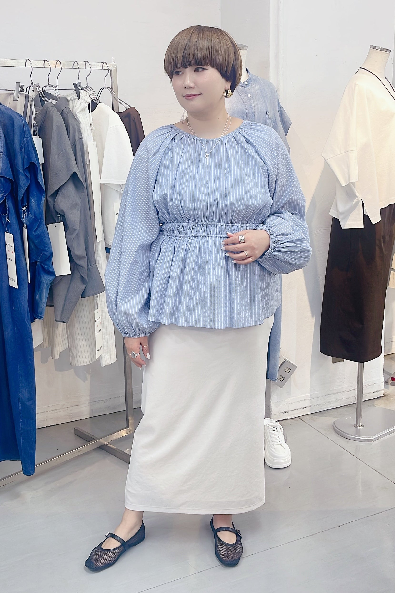 【cafune】ラメストライプ2WAYブラウス/25912