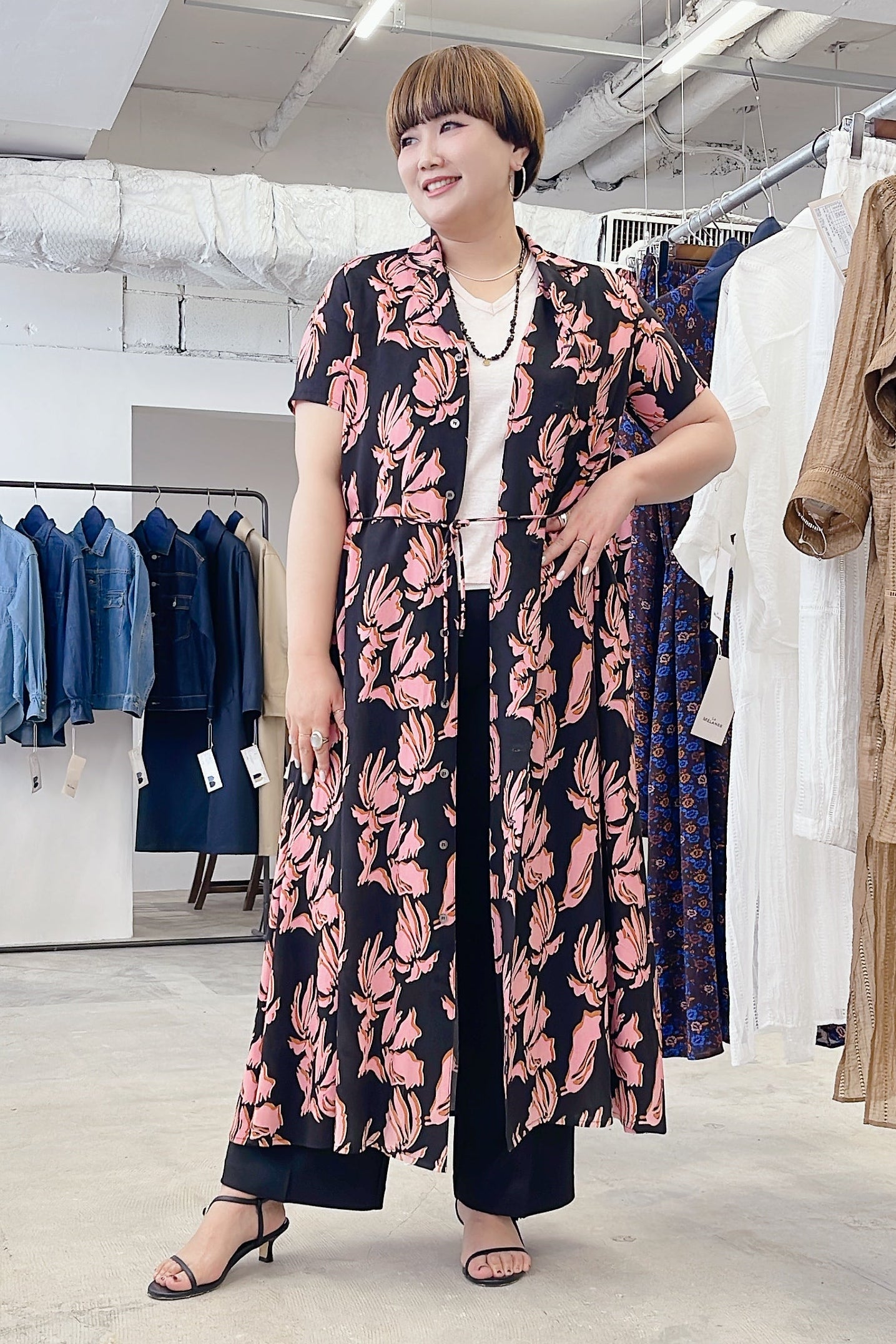 【LE MÉLANGE】花柄前開きワンピース/8623602