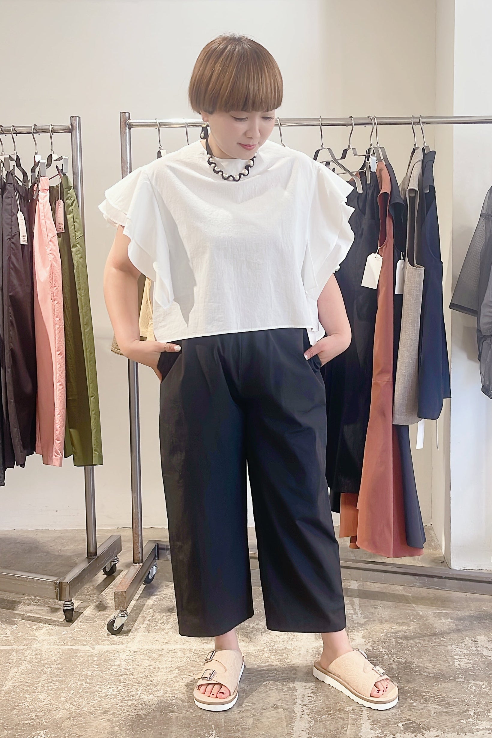 【STELLA CIFFON】コットンリネンMUgワッシャーフリルブラウス/ST2-26405