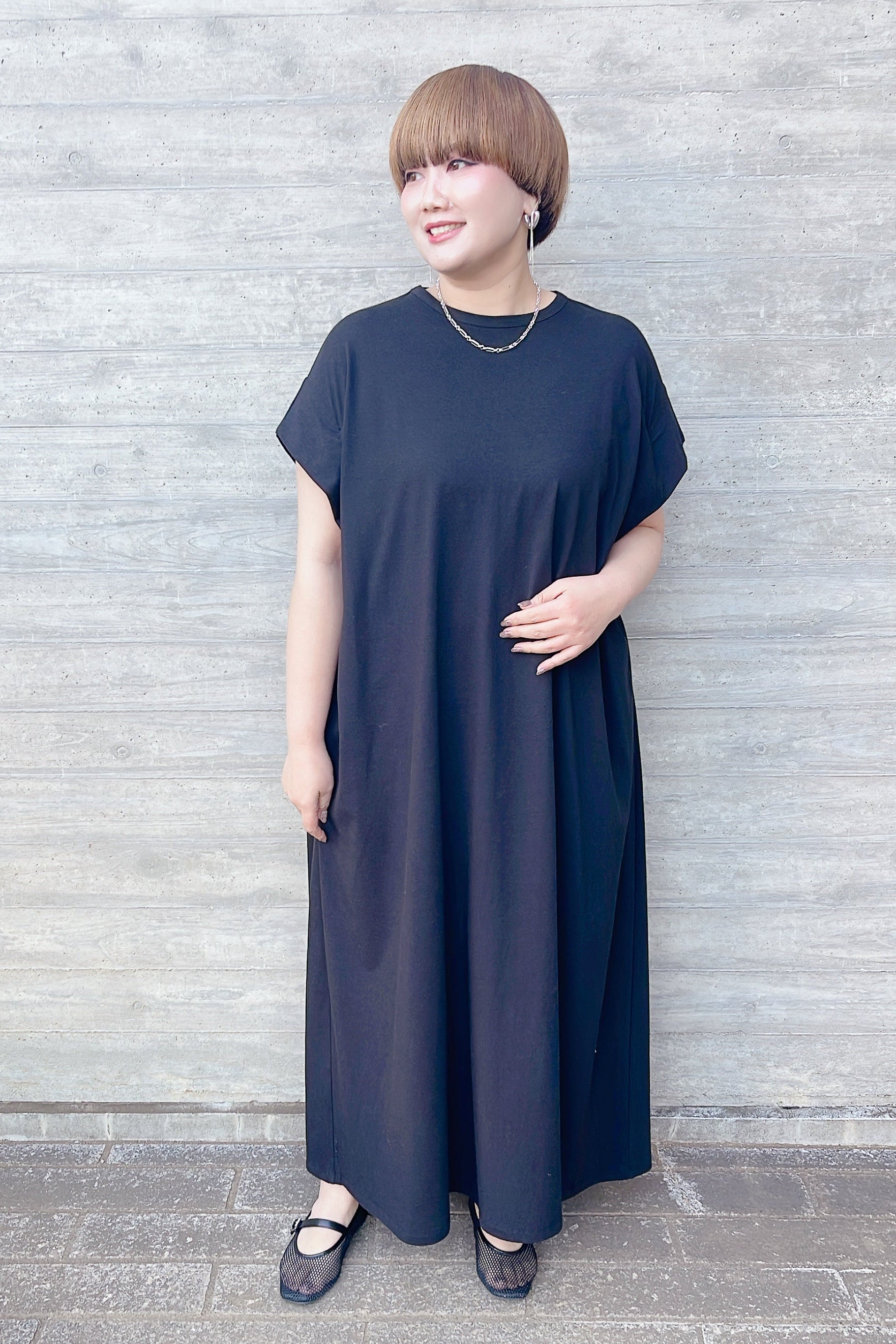siro　ワンピース ストレッチジョーゼット】 シフォン袖ワンピース / Tiaclasse L