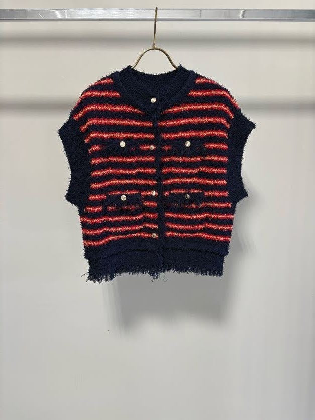 【MARGAUX VINTAGEO】ボーダーシャネルニットベスト/MG KN-27021-S