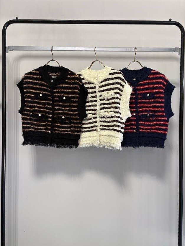 【MARGAUX VINTAGEO】ボーダーシャネルニットベスト/MG KN-27021-S