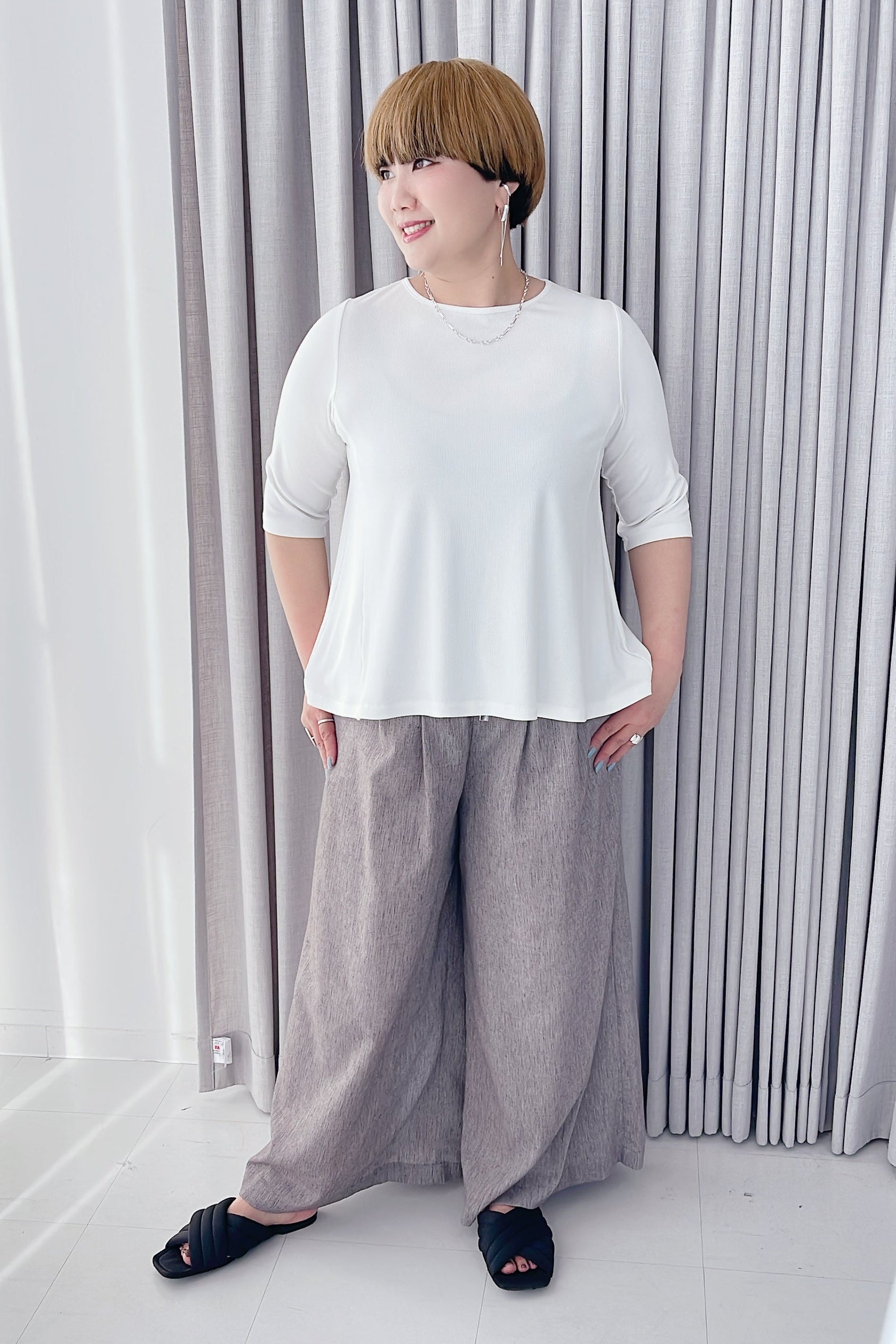 【ayane】リブ地5分袖Tシャツ/836613