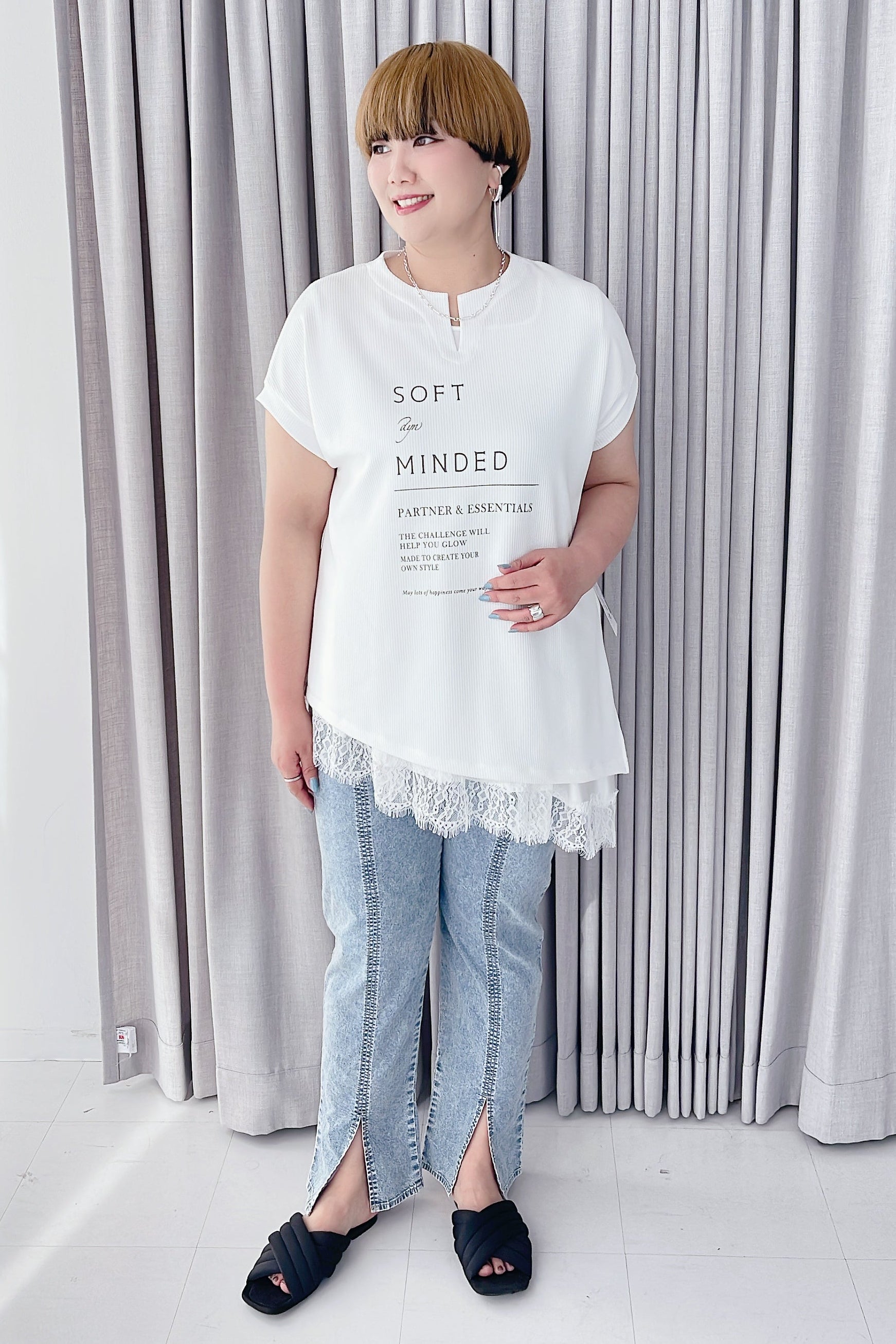 【ayane】アシンメトリーストライプTシャツ/836623