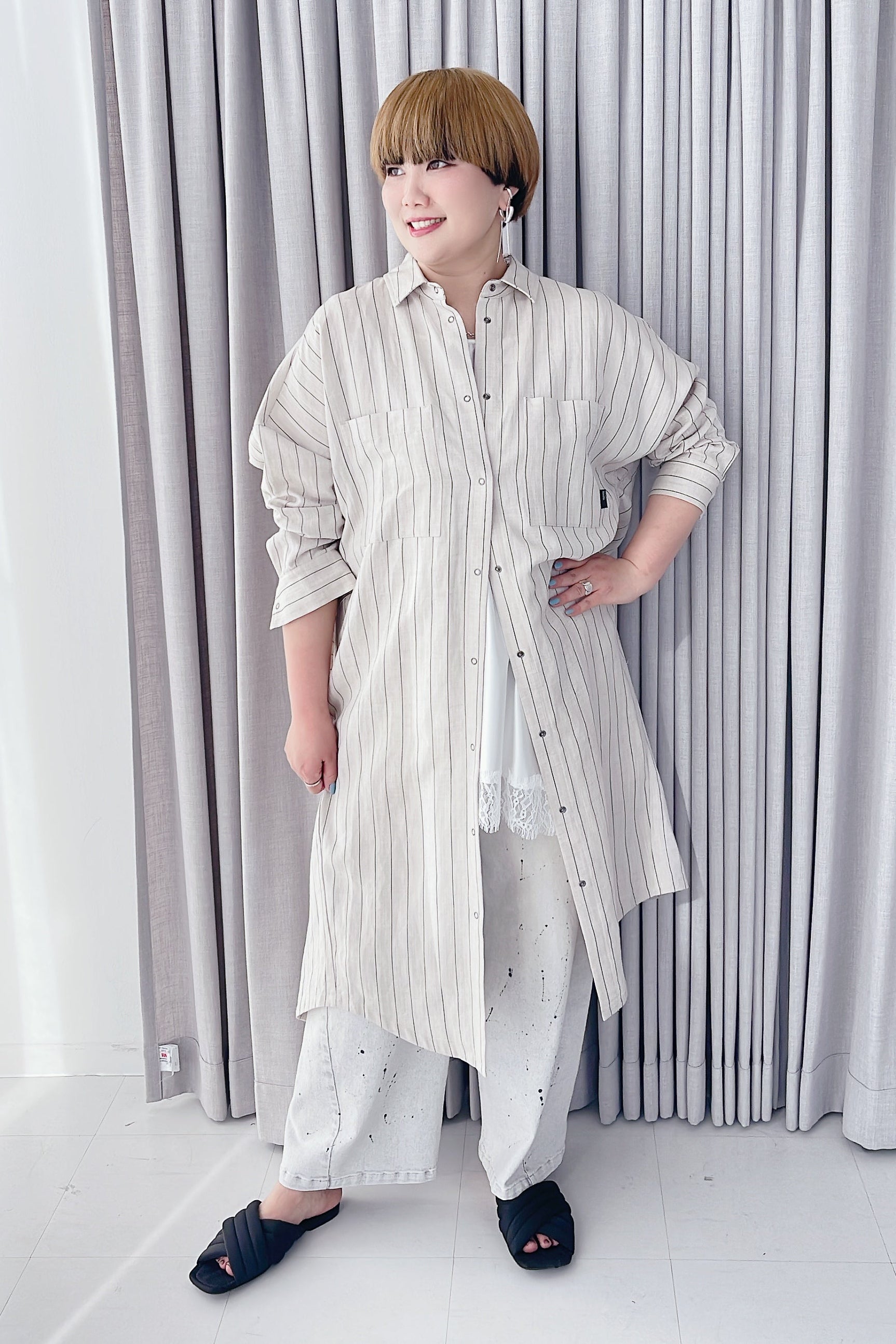 【ayane】グレイッシュデニムバレルレッグペイントパンツ/836626