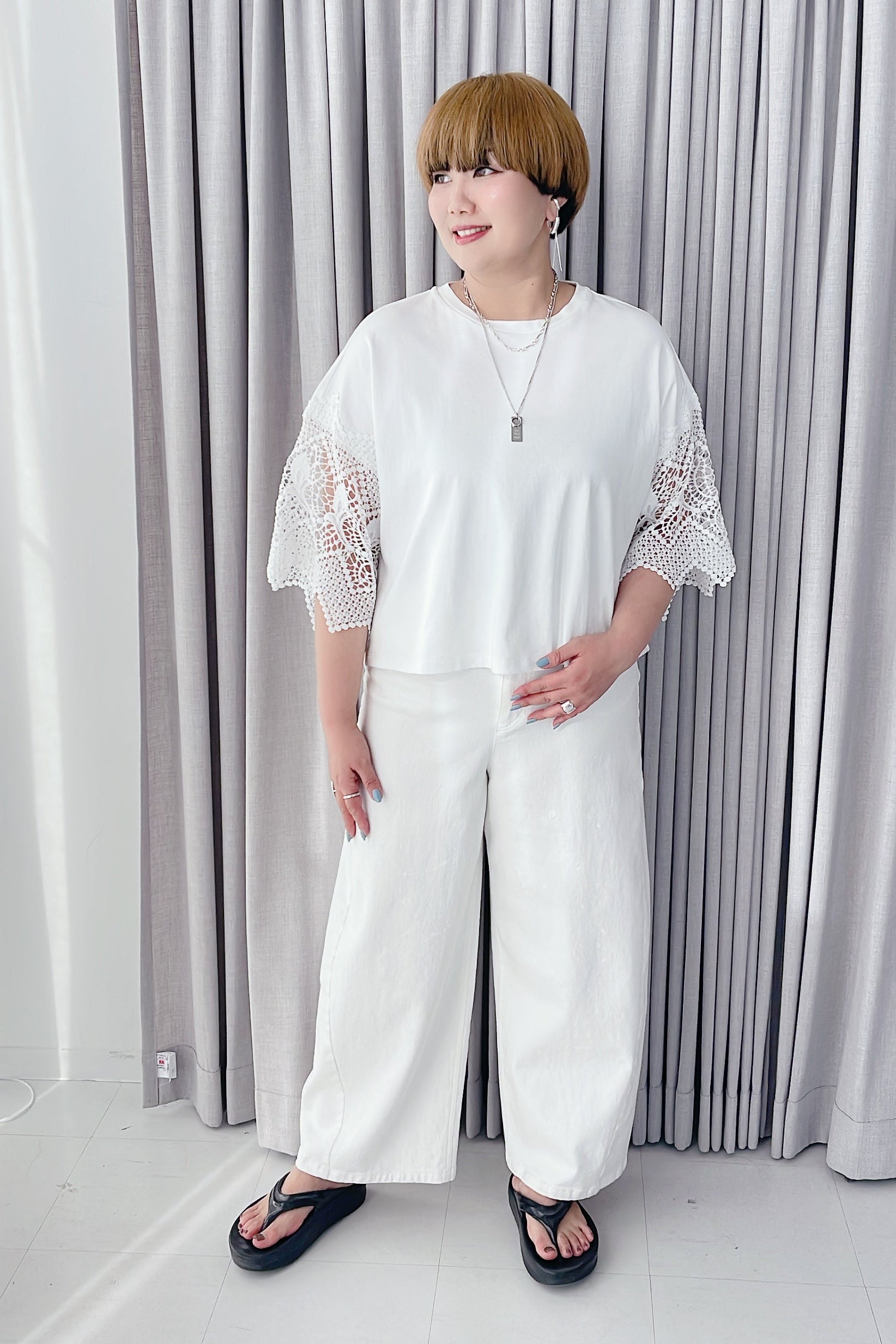 【ayane】袖レースTシャツ/836616