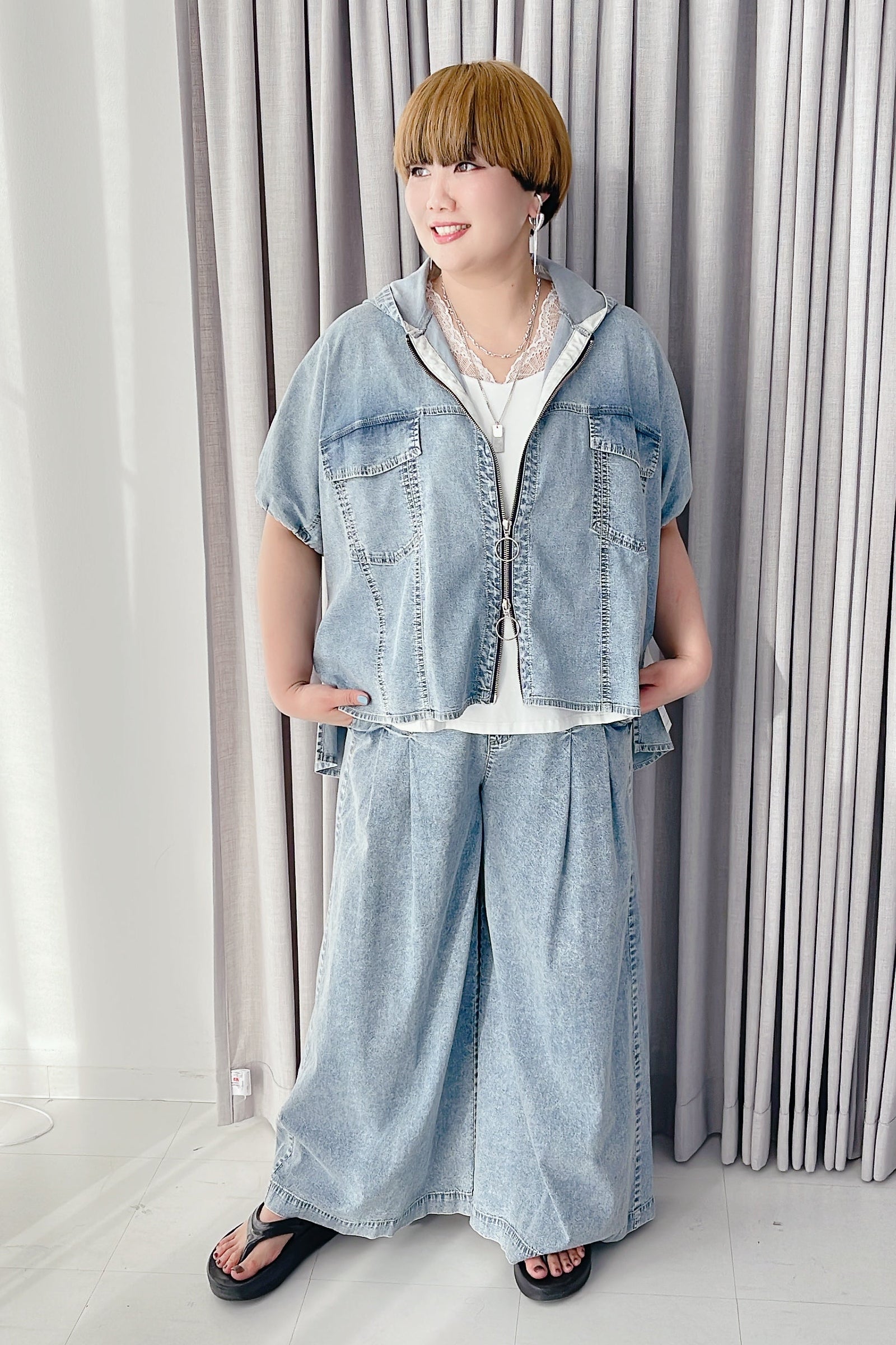 【ayane】ストレッチダンガリーワイドパンツ/836602