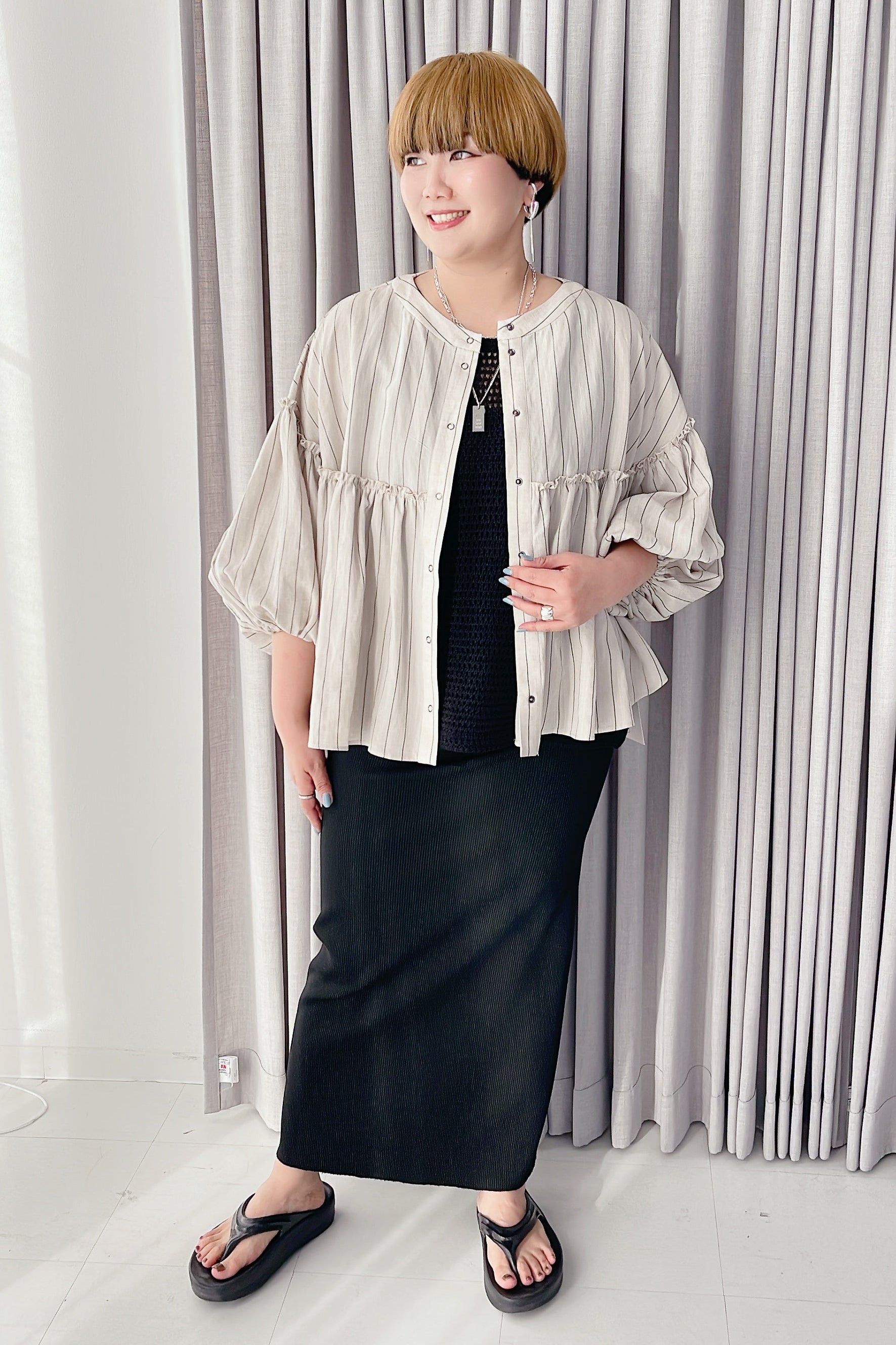 【ayane】リブ生地ペンシルスカート(ブラック)/836627