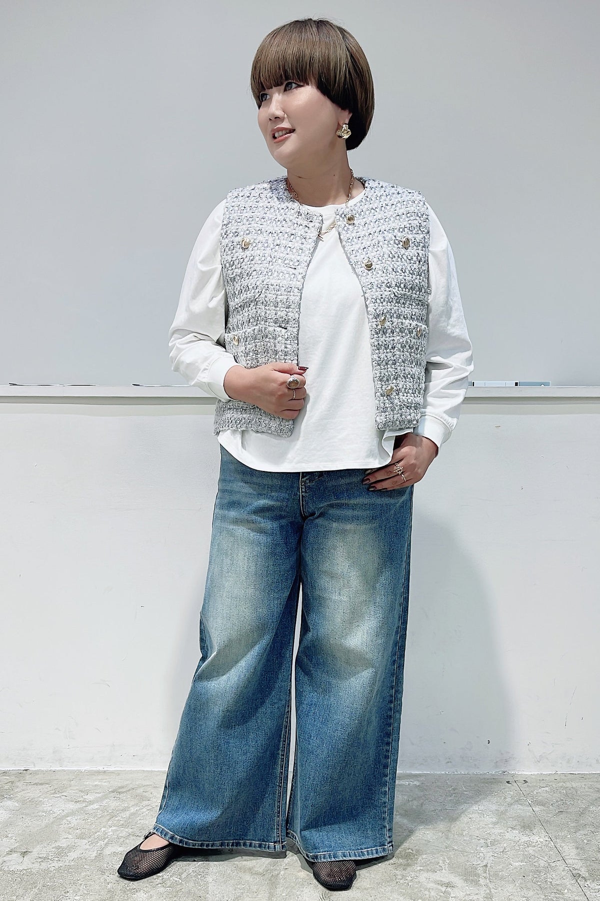 【GOOD VIEW DESIGN】ノーカラーツイードベスト/GVD JK-27004