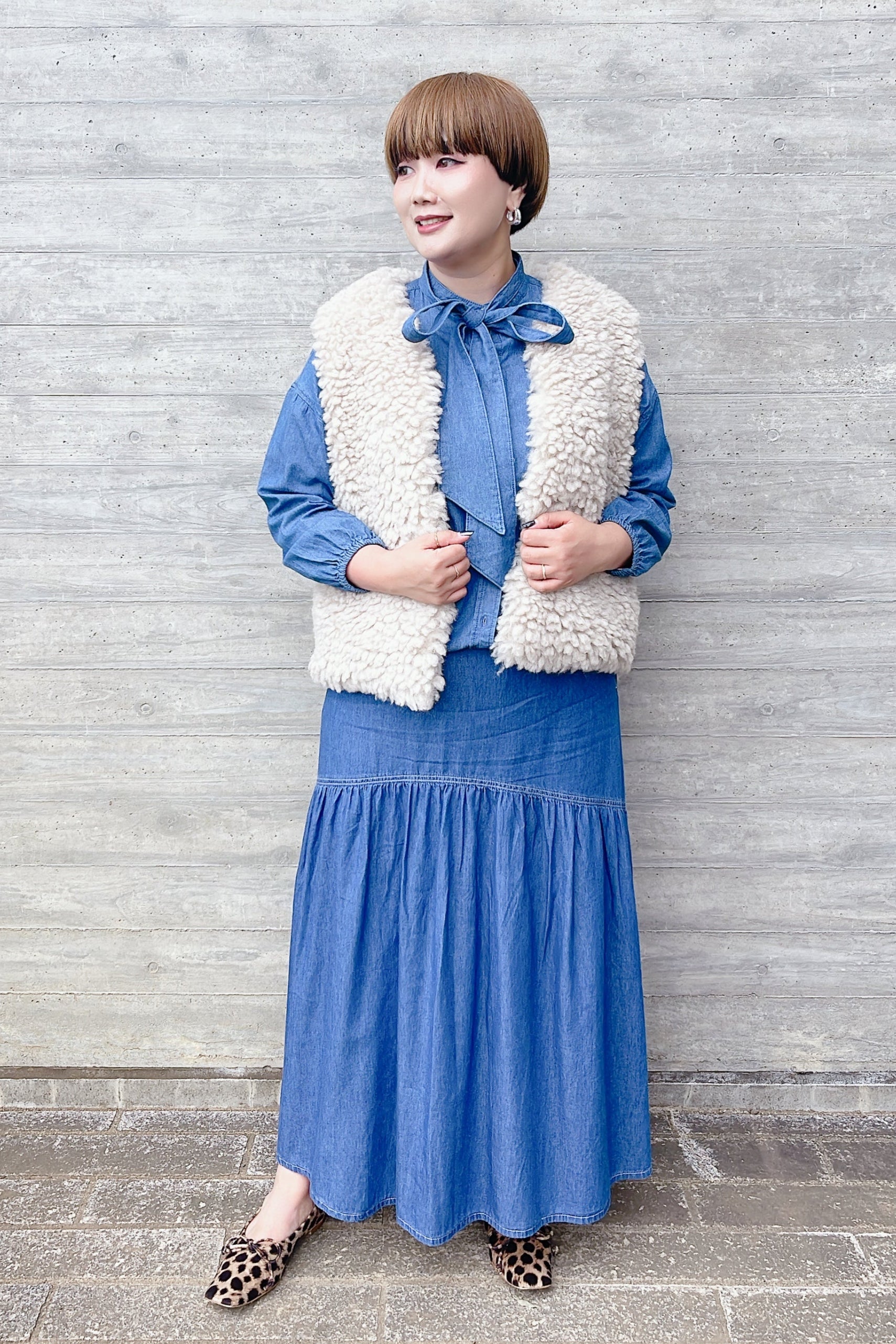 QTUME】ビックカーリーファーショートベスト/552-24505