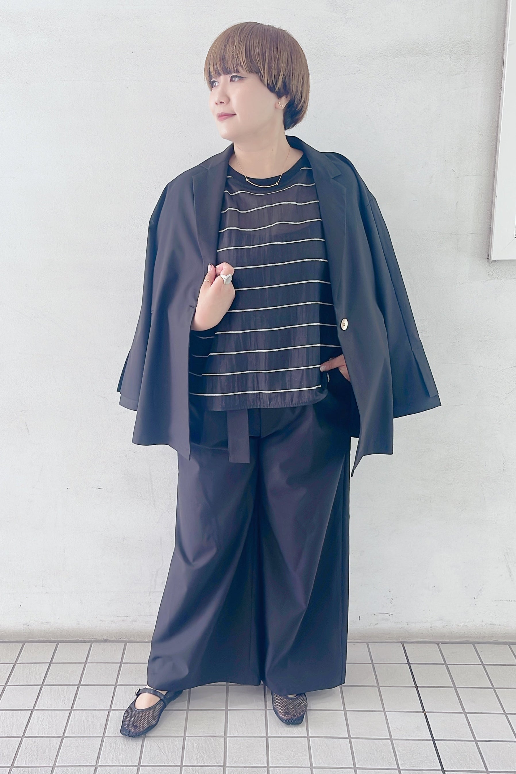 みかこ❣️Coomb ボーダーブラウス SCULPTURAL PIMA COTTON-POPLIN BLOUSE 彫刻的なピマコットン ポプリン