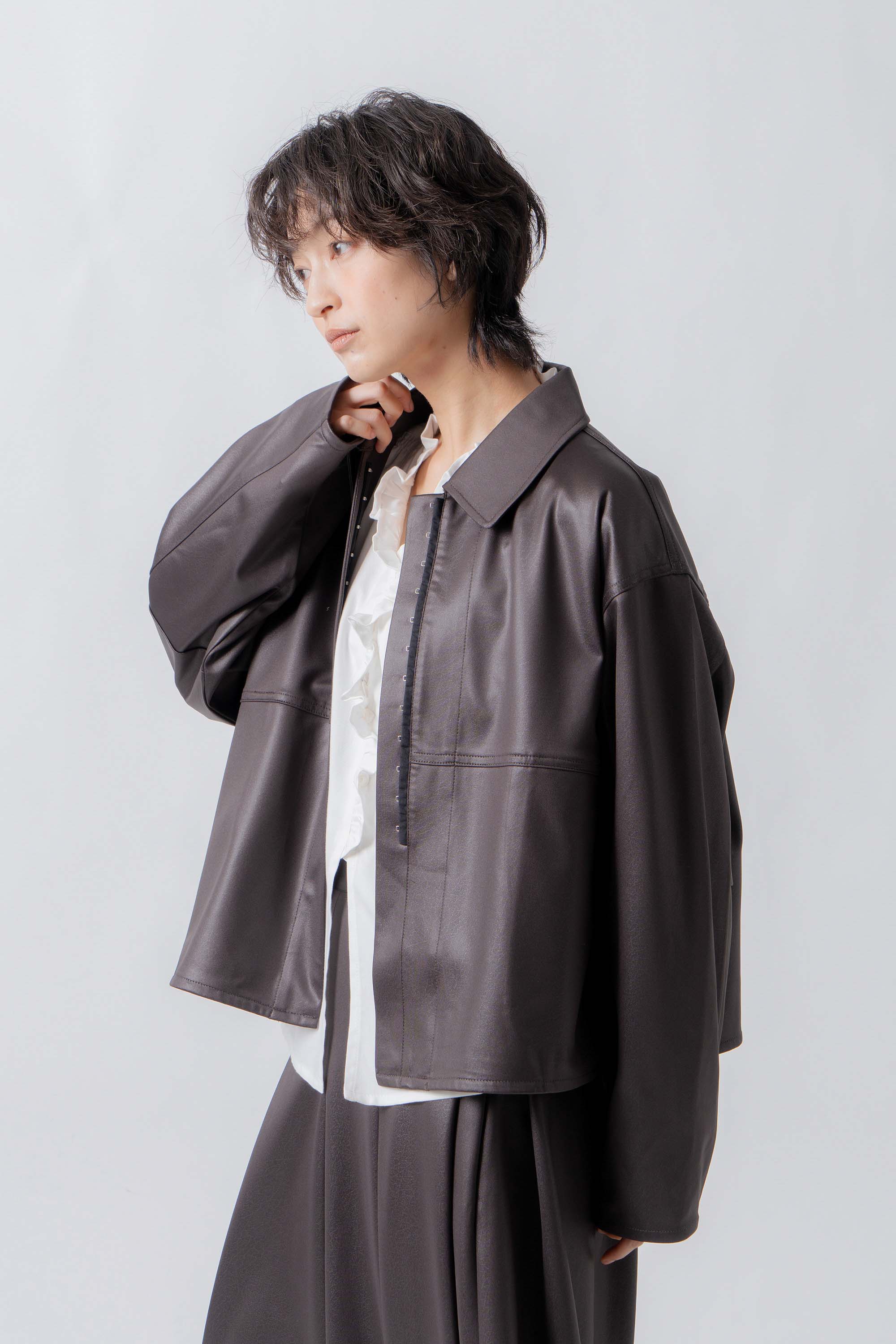 【WHYTO.】レザーライクシャツジャケット/NO,3-WHT26FBL4106
