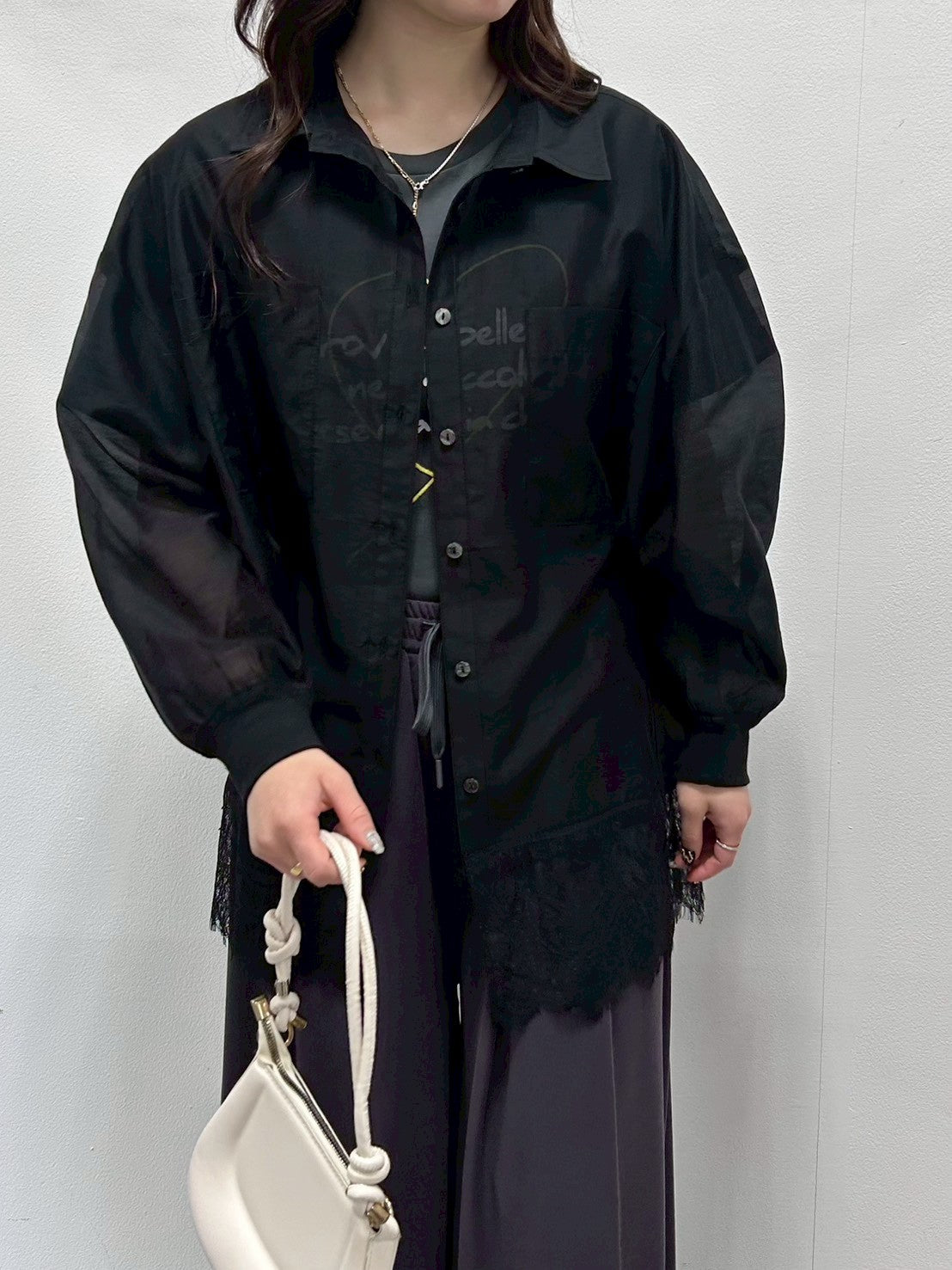 【ROSIEE】裾レースシアーシャツ/R813208