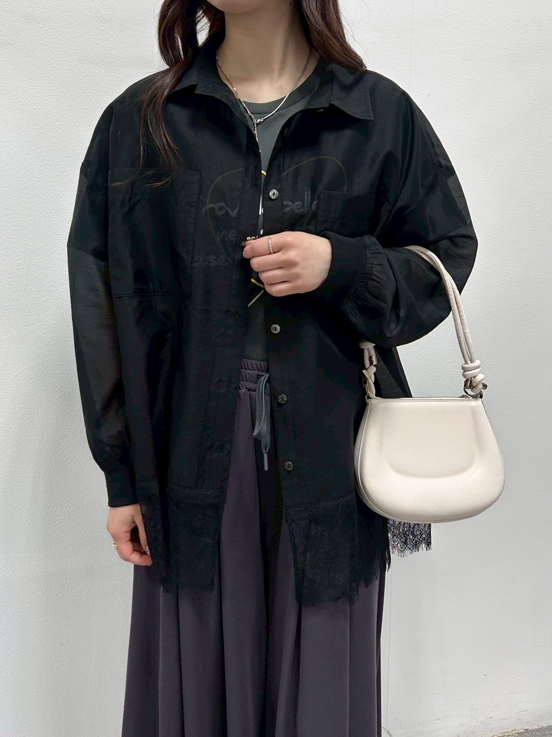 【ROSIEE】裾レースシアーシャツ/R813208