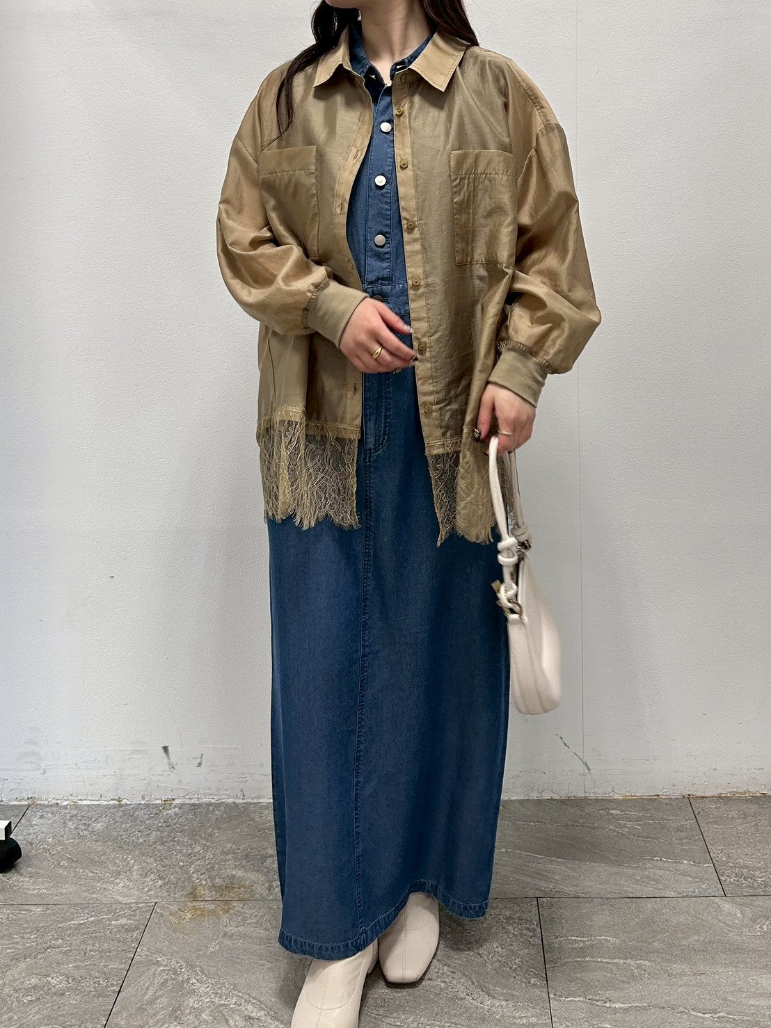 【ROSIEE】裾レースシアーシャツ/R813208