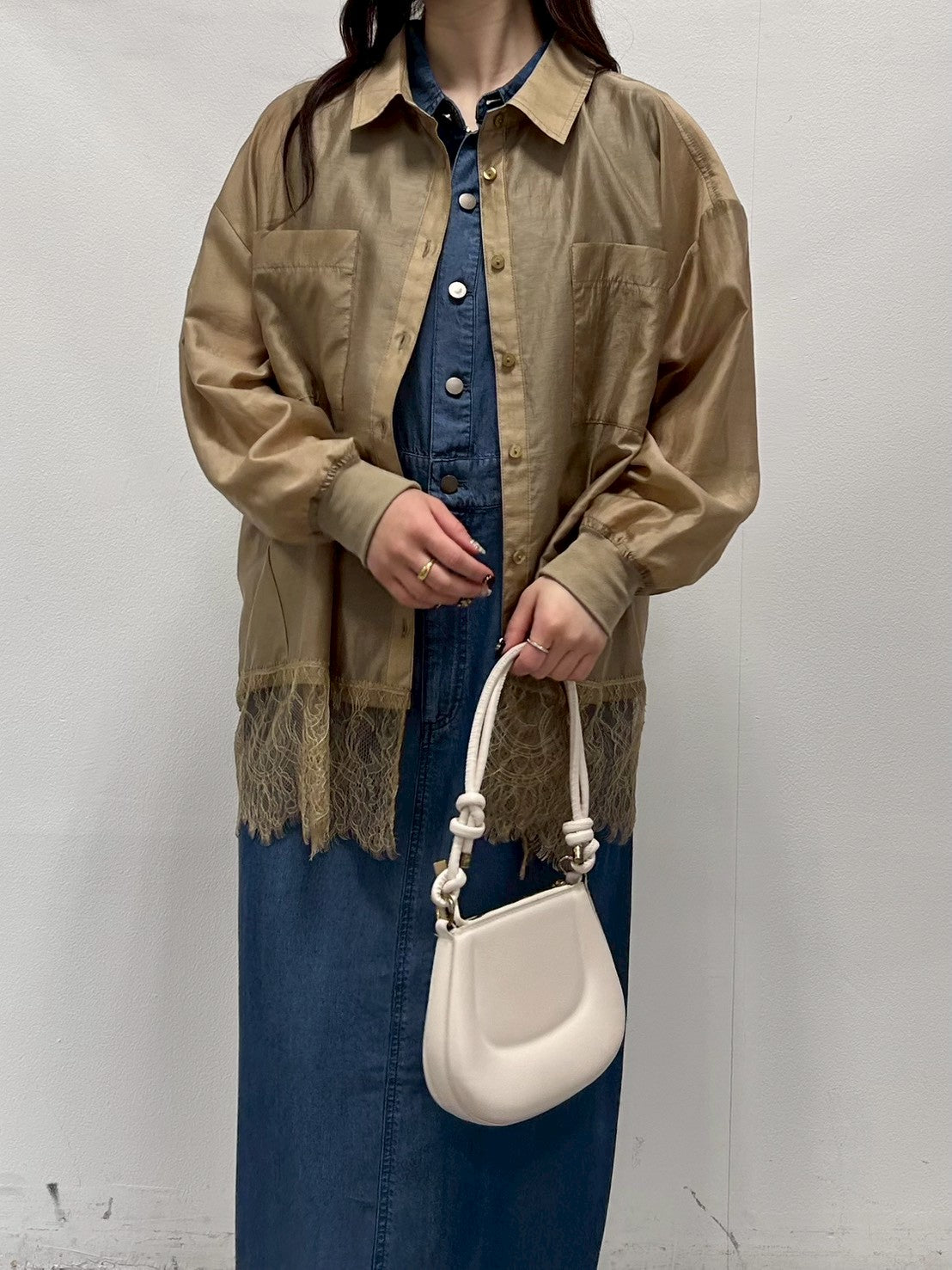 【ROSIEE】裾レースシアーシャツ/R813208