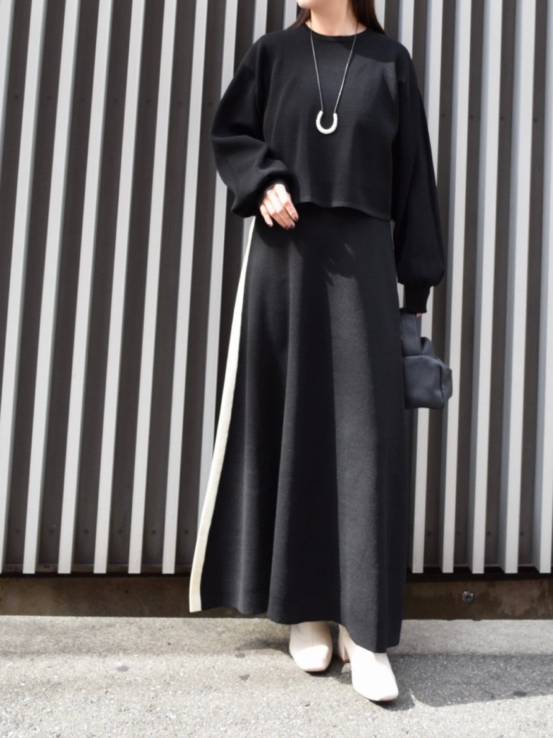 【ROSIEE】脇配色ラインレイヤード風ニットワンピース/R781219