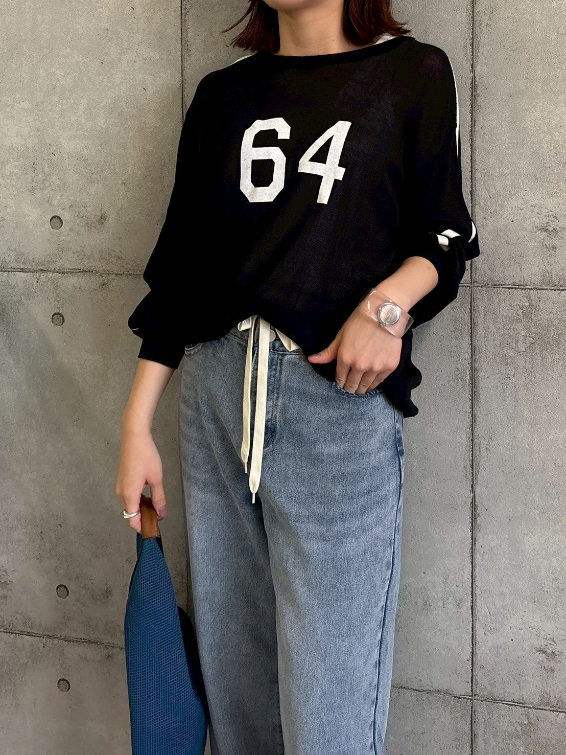 【ROSIEE】ナンバープリント袖配色ラインニット/R781245