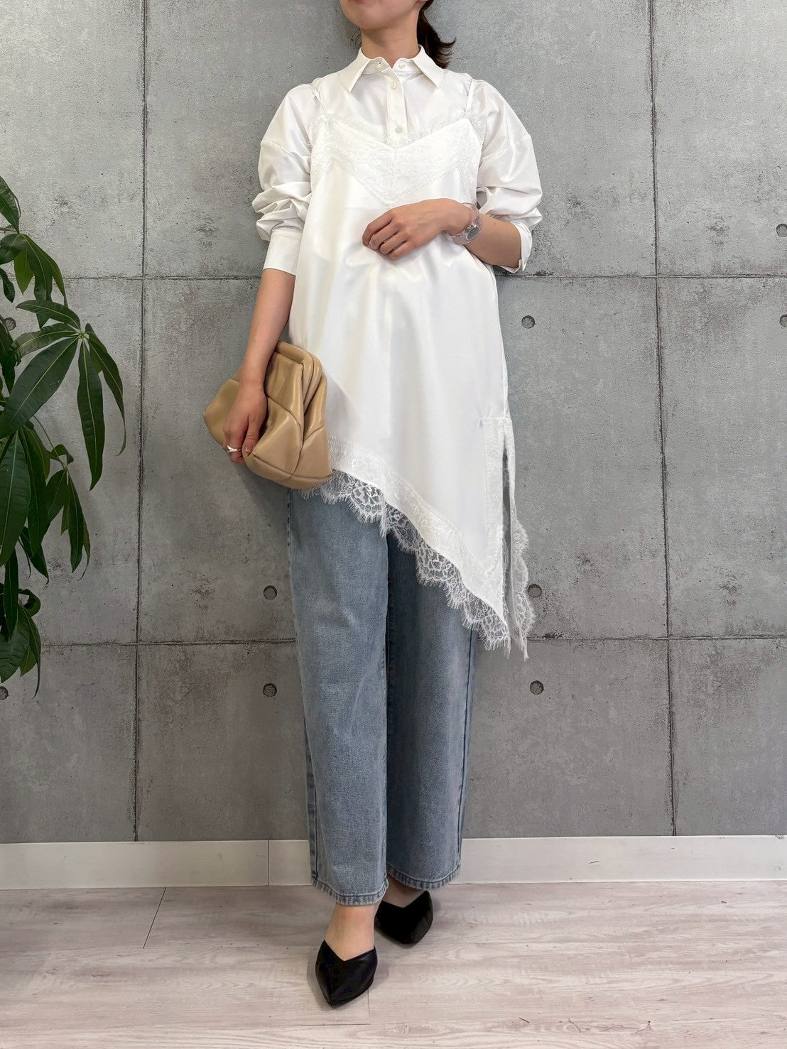 【ROSIEE】アシメントリーサテンレースキャミワンピース/R783239