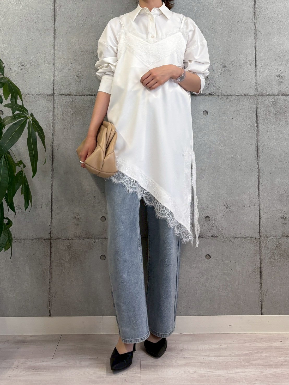 【ROSIEE】アシメントリーサテンレースキャミワンピース/R783239