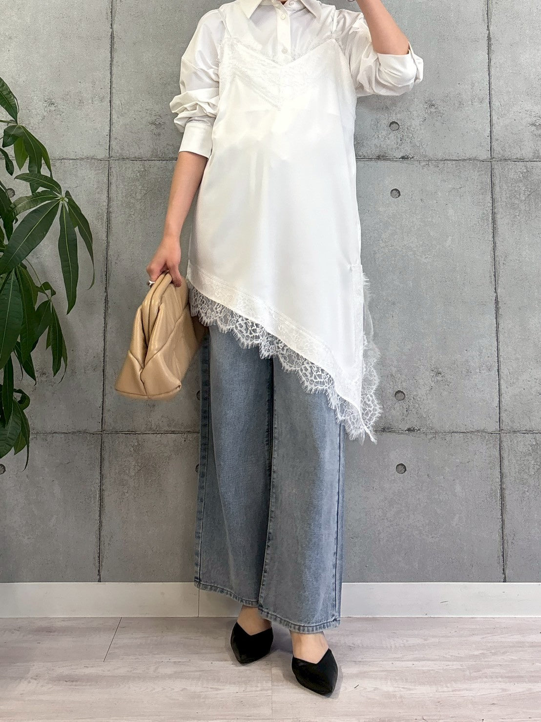 【ROSIEE】アシメントリーサテンレースキャミワンピース/R783239