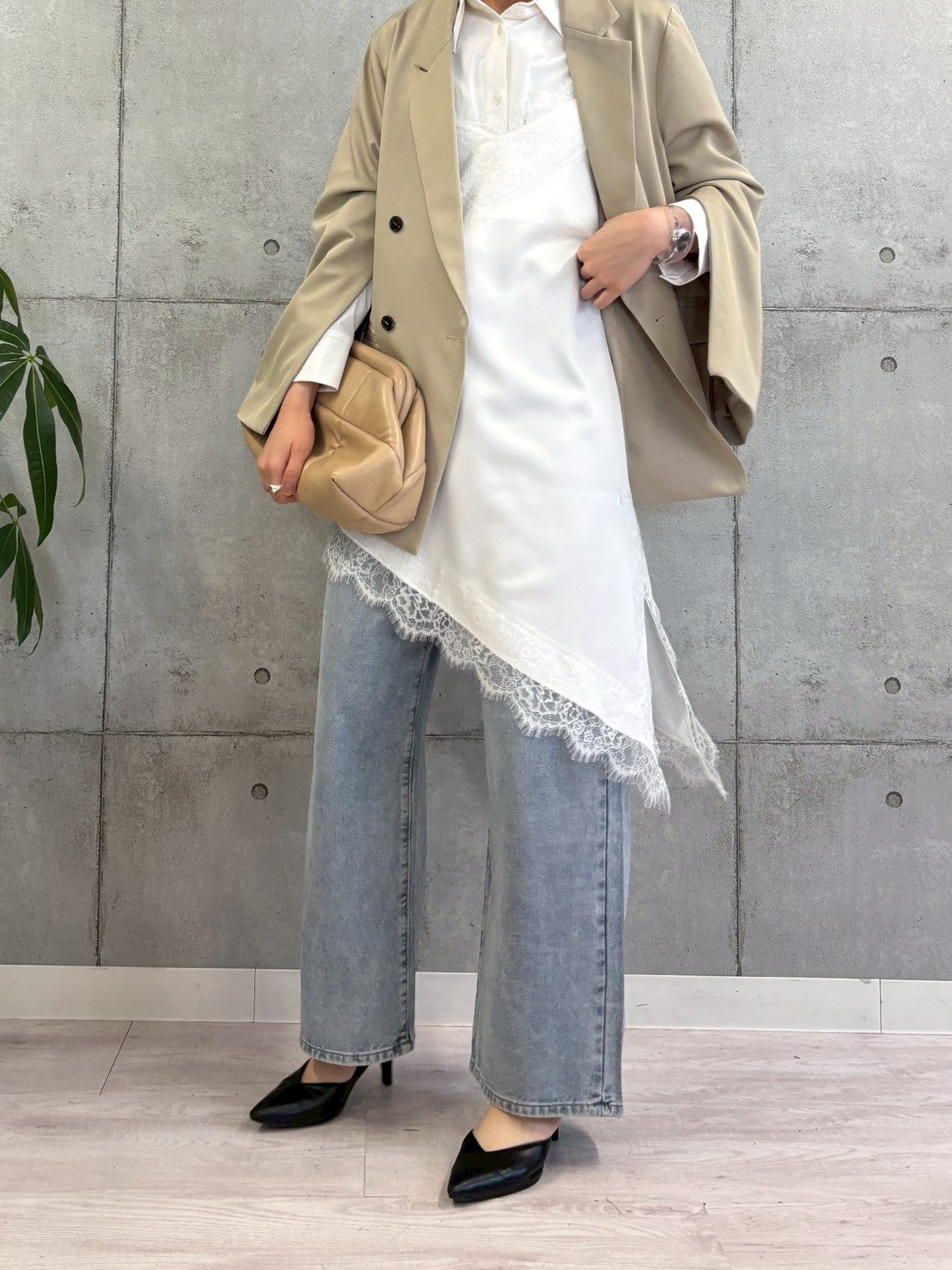 【ROSIEE】アシメントリーサテンレースキャミワンピース/R783239