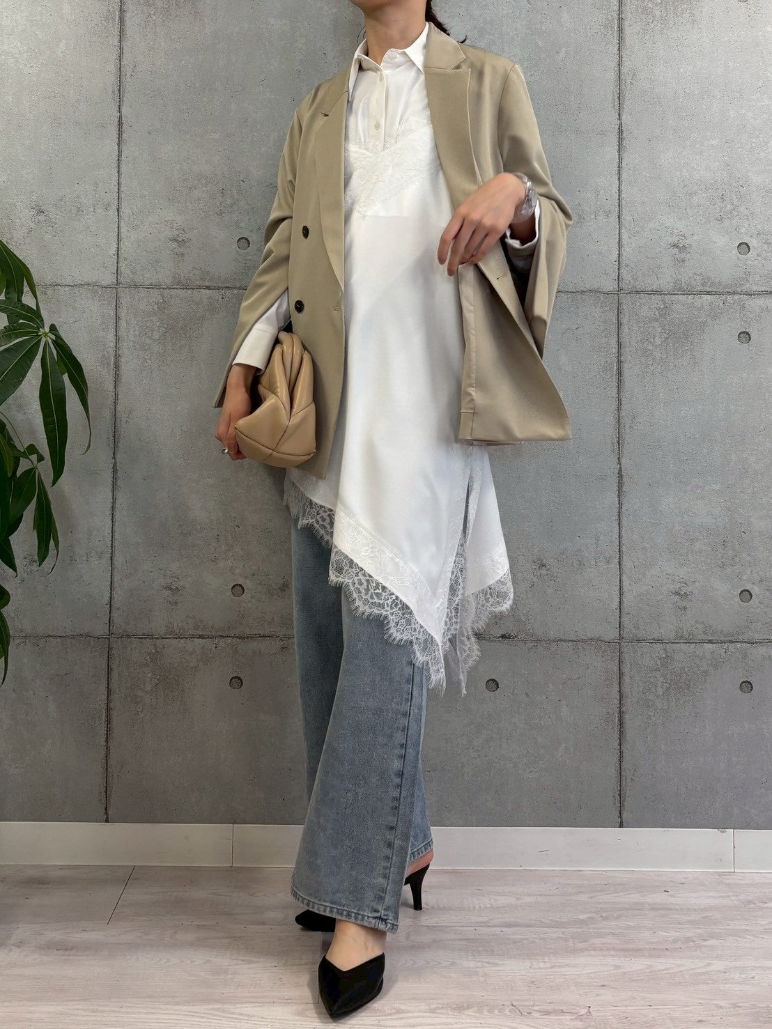 【ROSIEE】アシメントリーサテンレースキャミワンピース/R783239