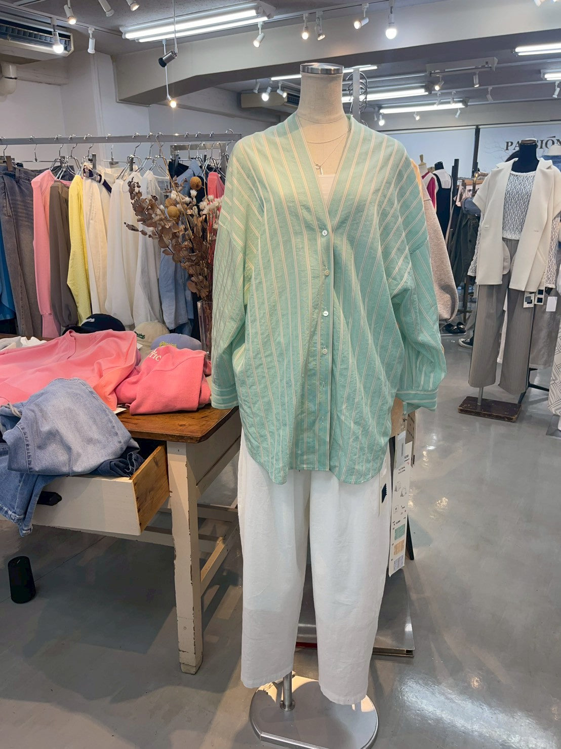 【PASSIONE】Vネックストライプシャツ/16926