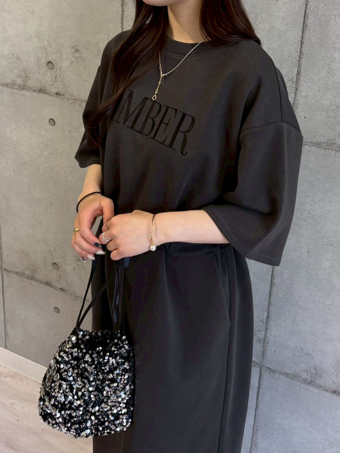 【ROSIEE】ロゴ刺繍ウエストマーク5分袖ワンピース/R810312