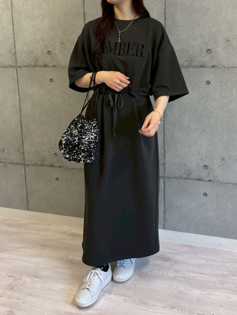 【ROSIEE】ロゴ刺繍ウエストマーク5分袖ワンピース/R810312