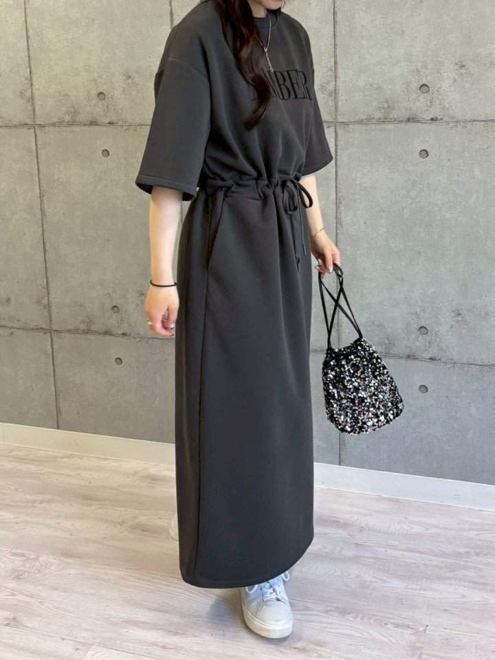 【ROSIEE】ロゴ刺繍ウエストマーク5分袖ワンピース/R810312